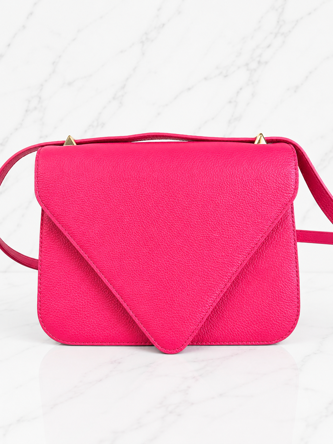 Bottega Veneta Envelope Bag Bright Pink Smooth Leather Gold Hardware