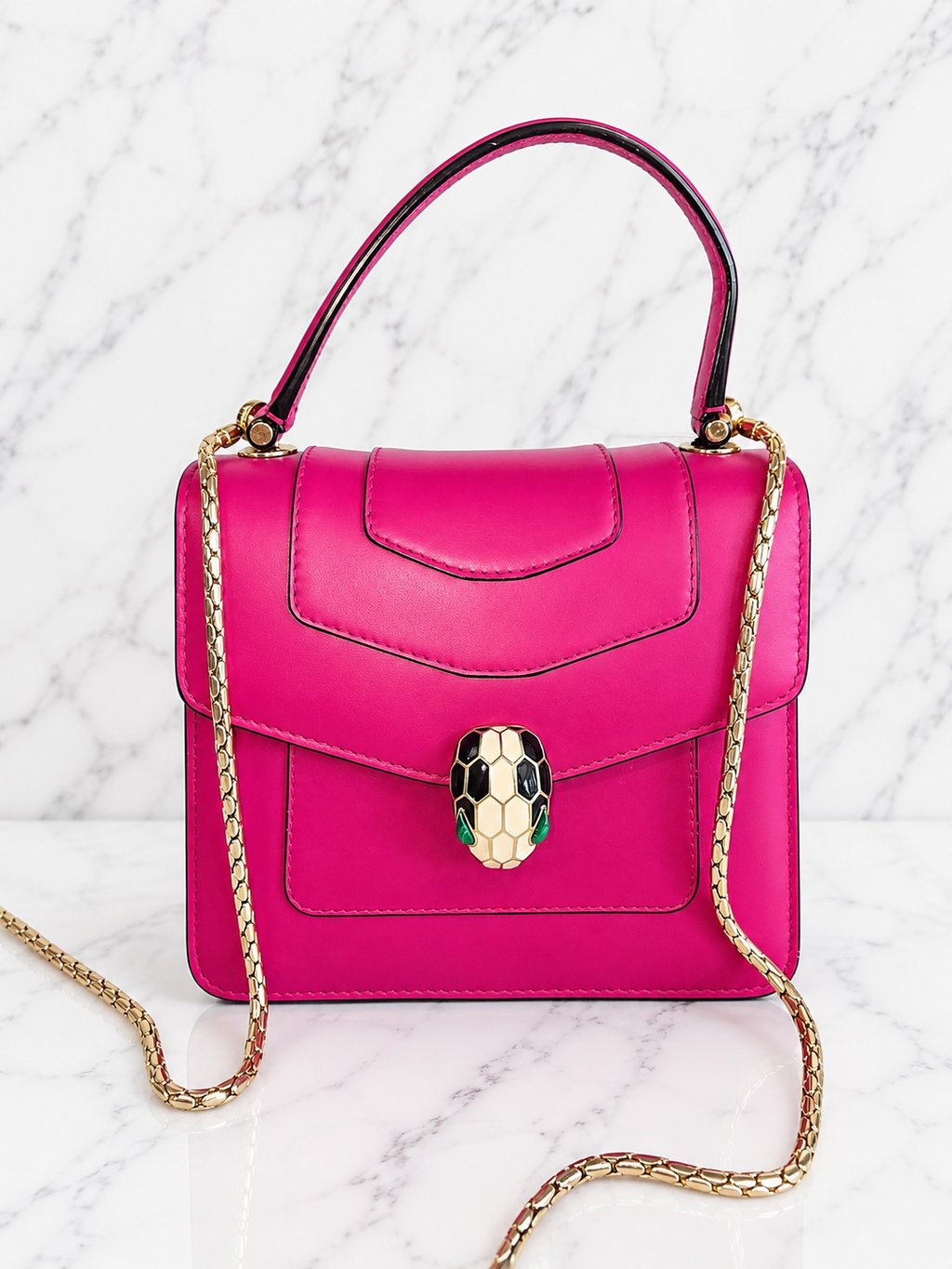 Bvlgari Serpenti Forever Small Top Handle Bag Pink Leather Gold Hardware