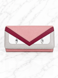 Fendi Vitello Elite Crystal Eye Monster Continental Wallet on Chain — Pink / Red / Grey