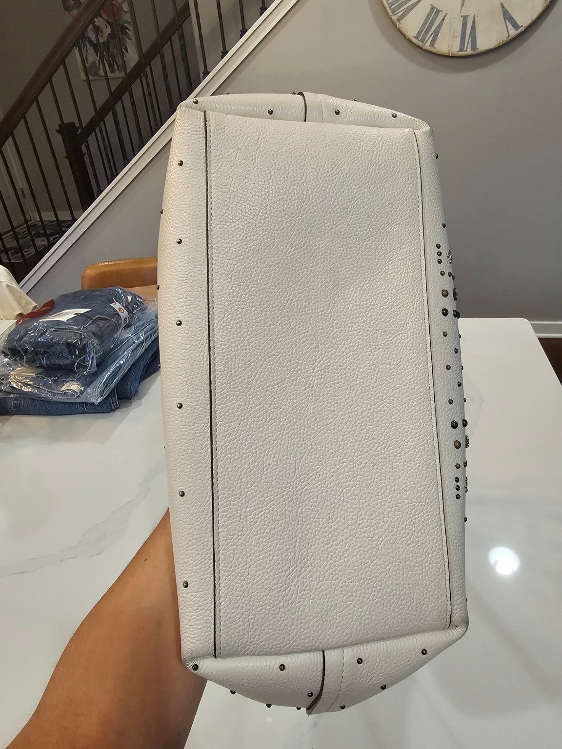 Coach Market Tote – White Pebbled Leather with Bandana Rivets