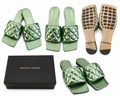 Bottega Veneta Metallic Green Quilted Slide Mules — Size 7