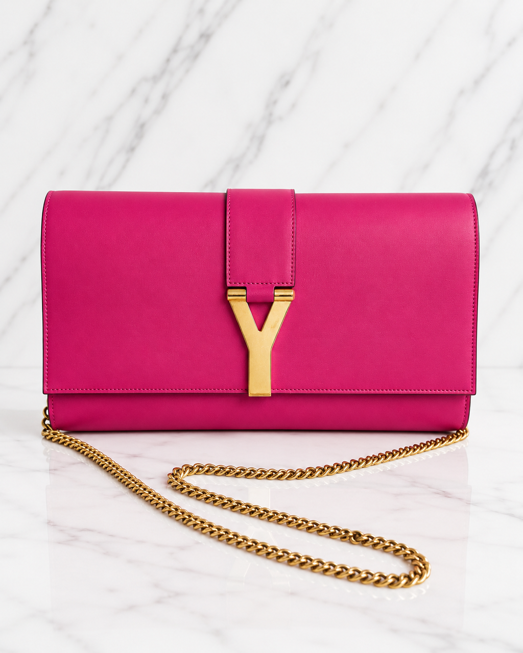 Saint Laurent Classic Y Ligne Clutch — Fuschia & Gold
