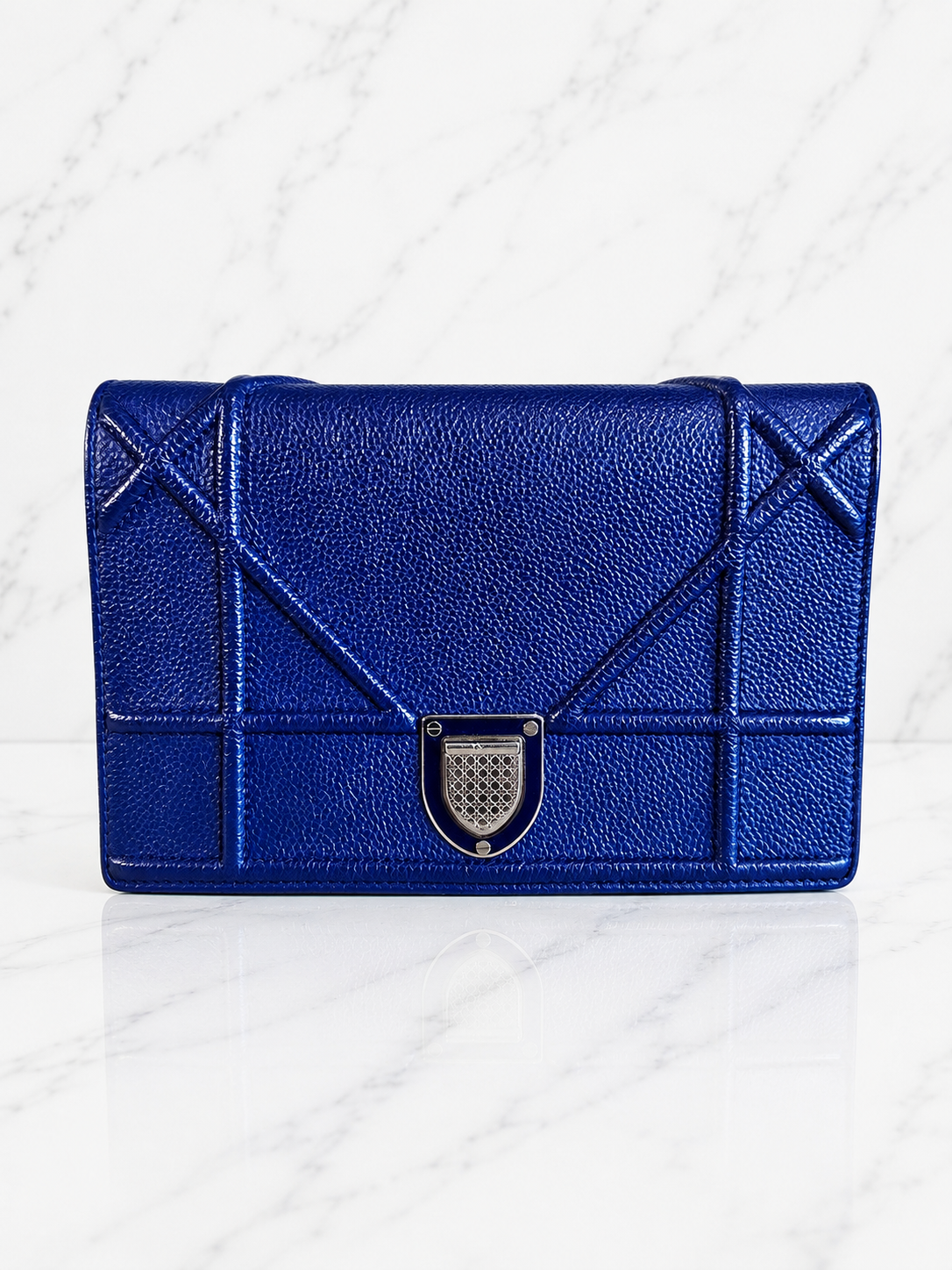 Christian Dior Diorama Wallet on Chain Blue Quilted Leather Silver Hardware