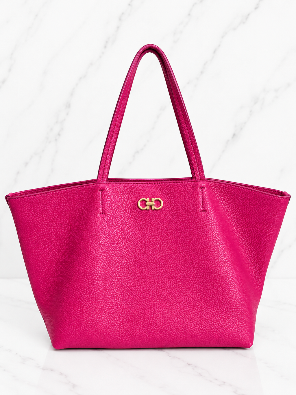 Salvatore Ferragamo Pebbled Calfskin Leather Tote — Pink