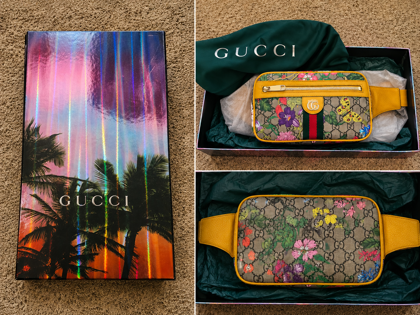 Gucci Floral GG Canvas Belt Bag Yellow Trim
