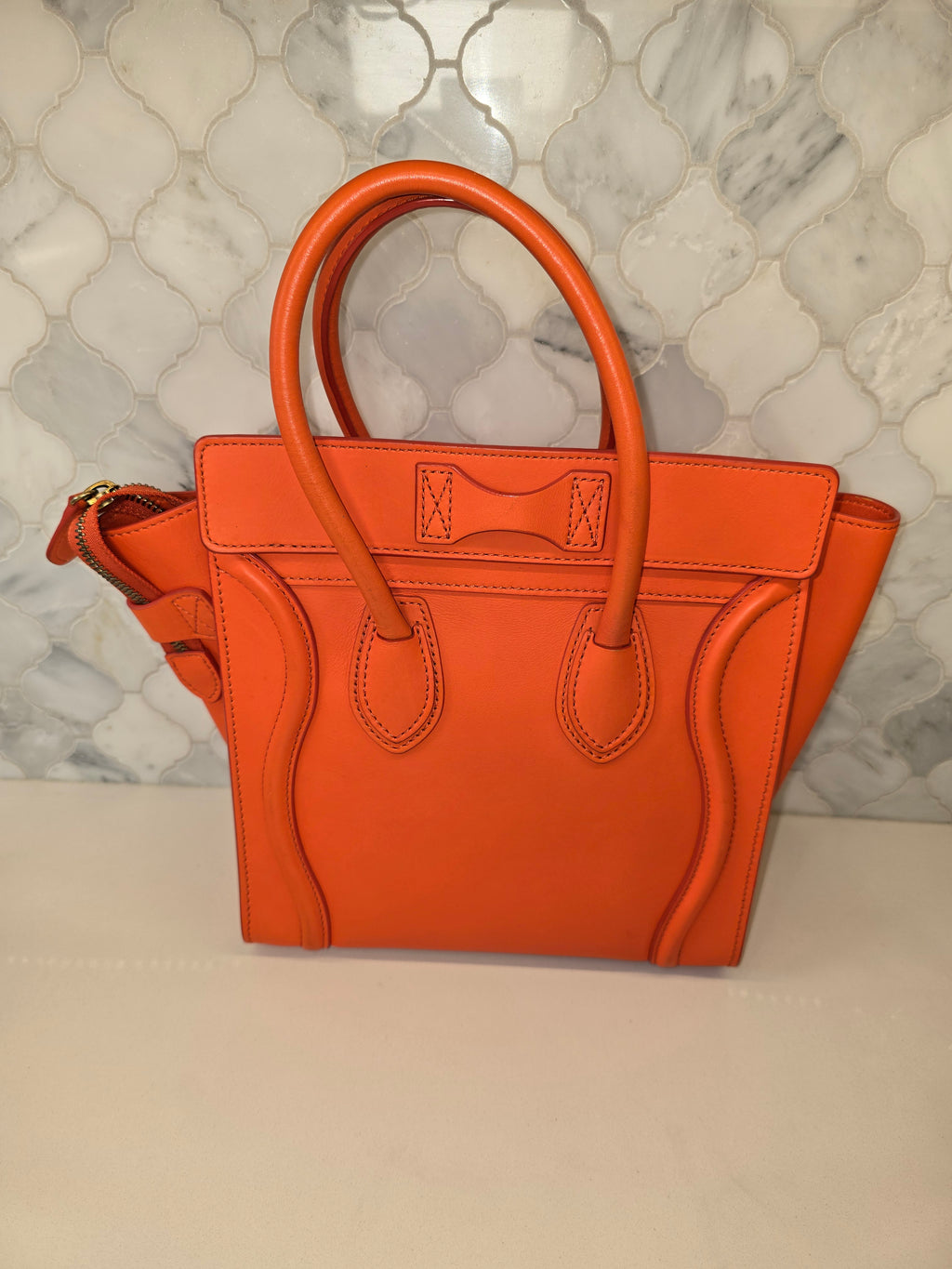 Céline Neon Orange Leather Mini Luggage Tote