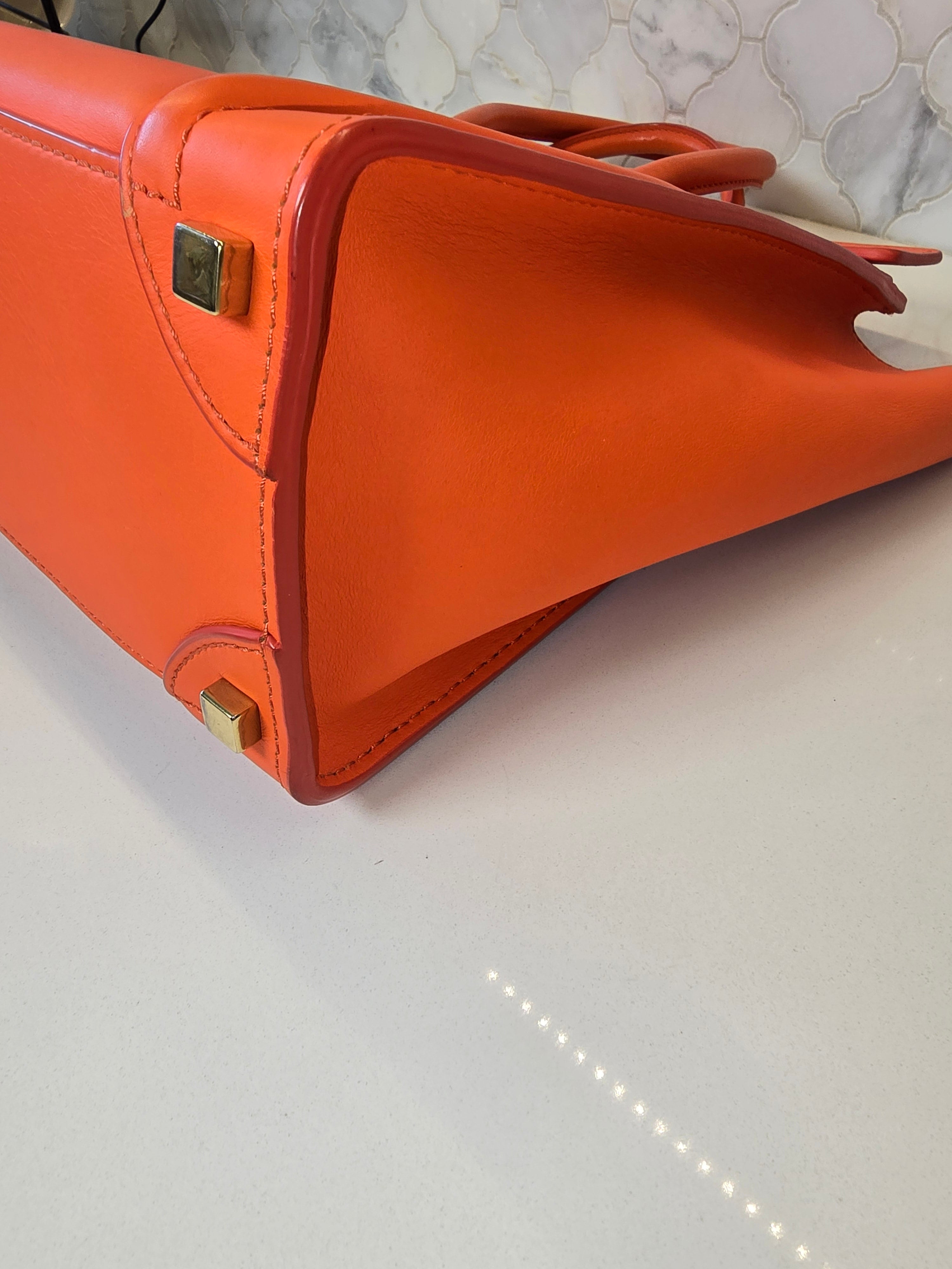 Céline Neon Orange Leather Mini Luggage Tote