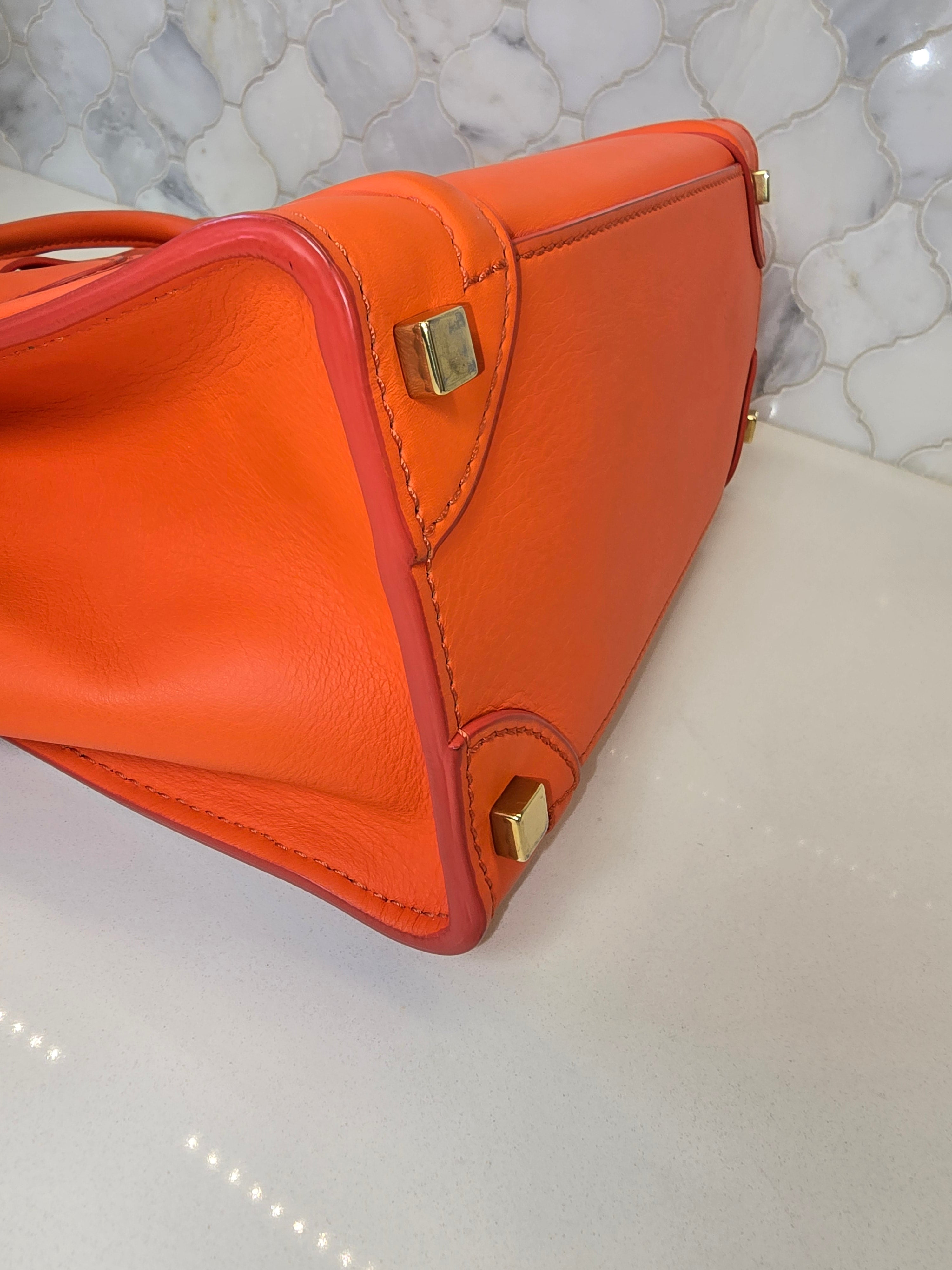 Céline Neon Orange Leather Mini Luggage Tote