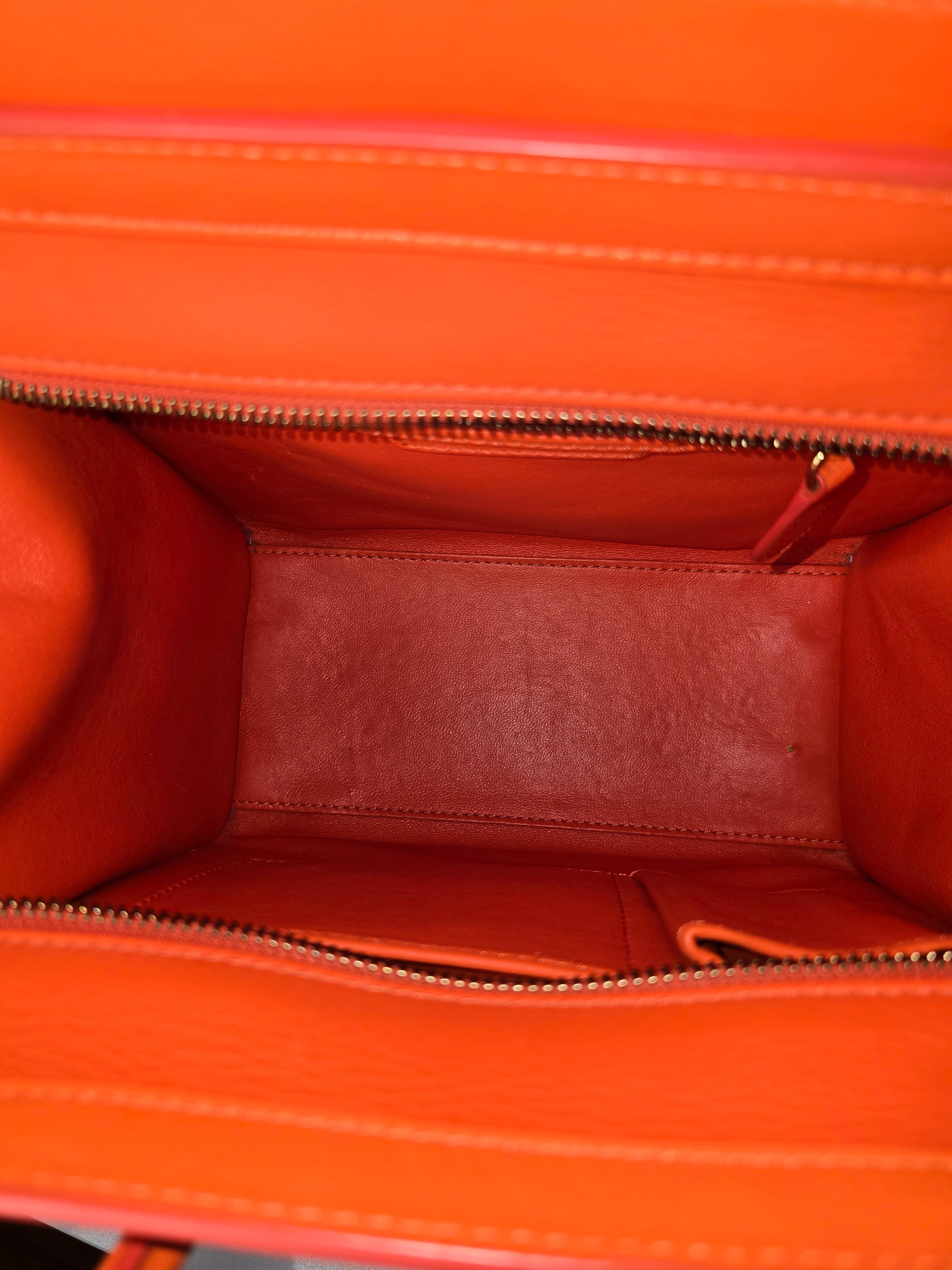 Céline Neon Orange Leather Mini Luggage Tote