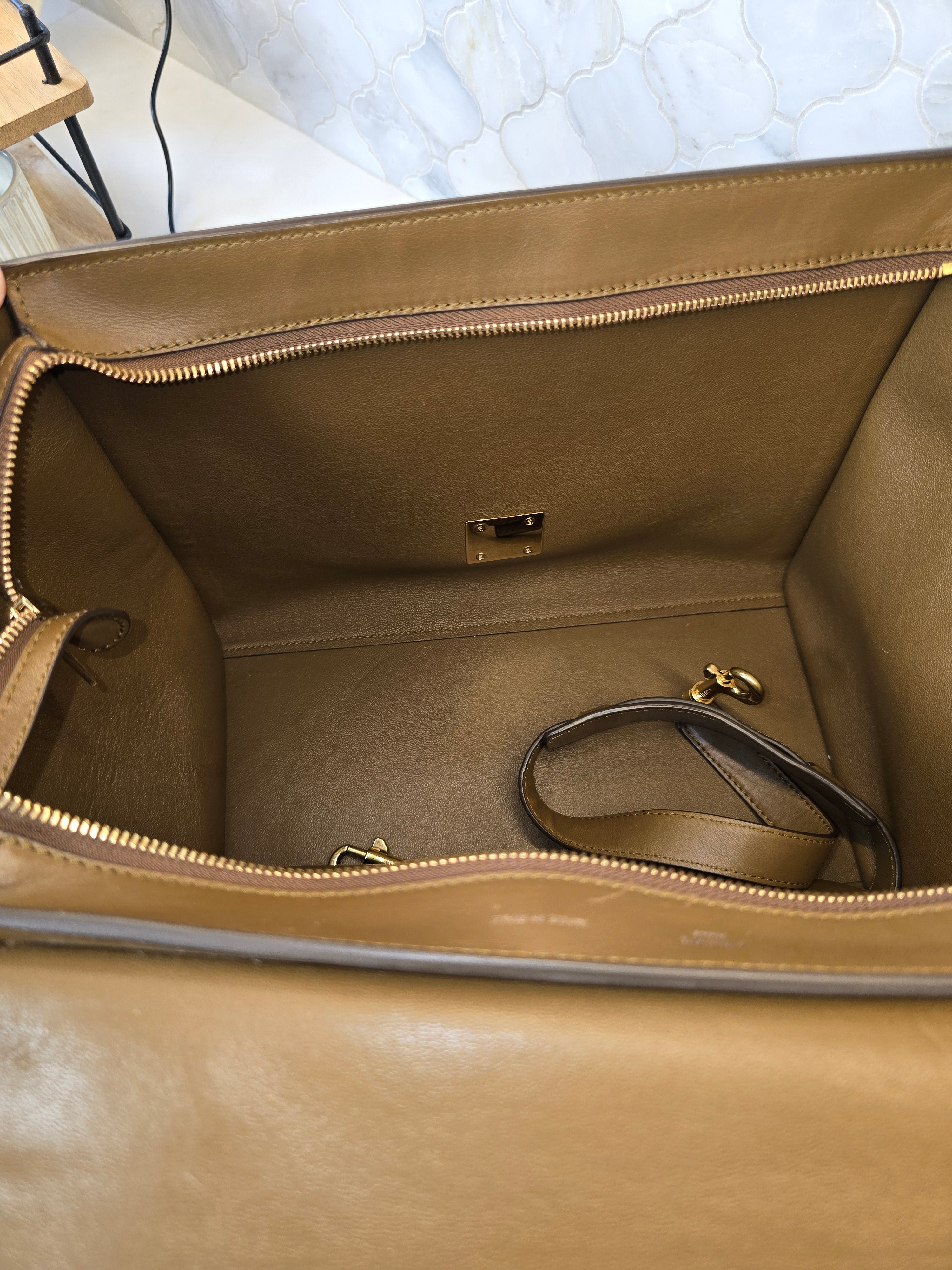 Céline Tricolor Leather and Suede Medium Trapeze Bag in Red, White and Brown