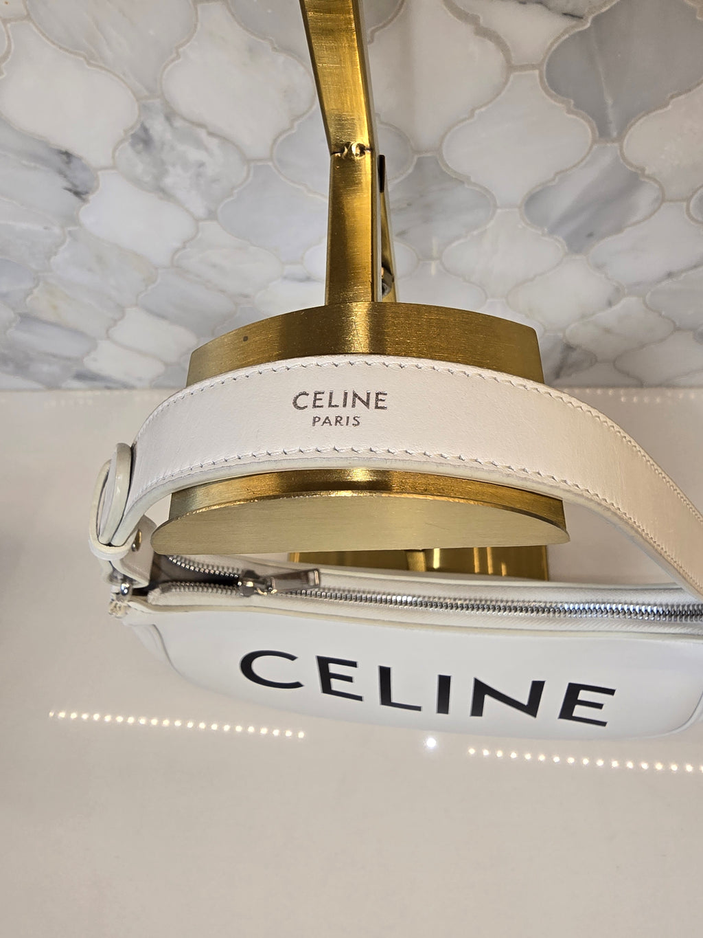 Celine Smooth Calfskin Ava Logo Shoulder Bag – White