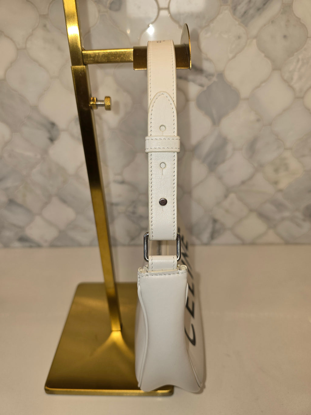 Celine Smooth Calfskin Ava Logo Shoulder Bag – White