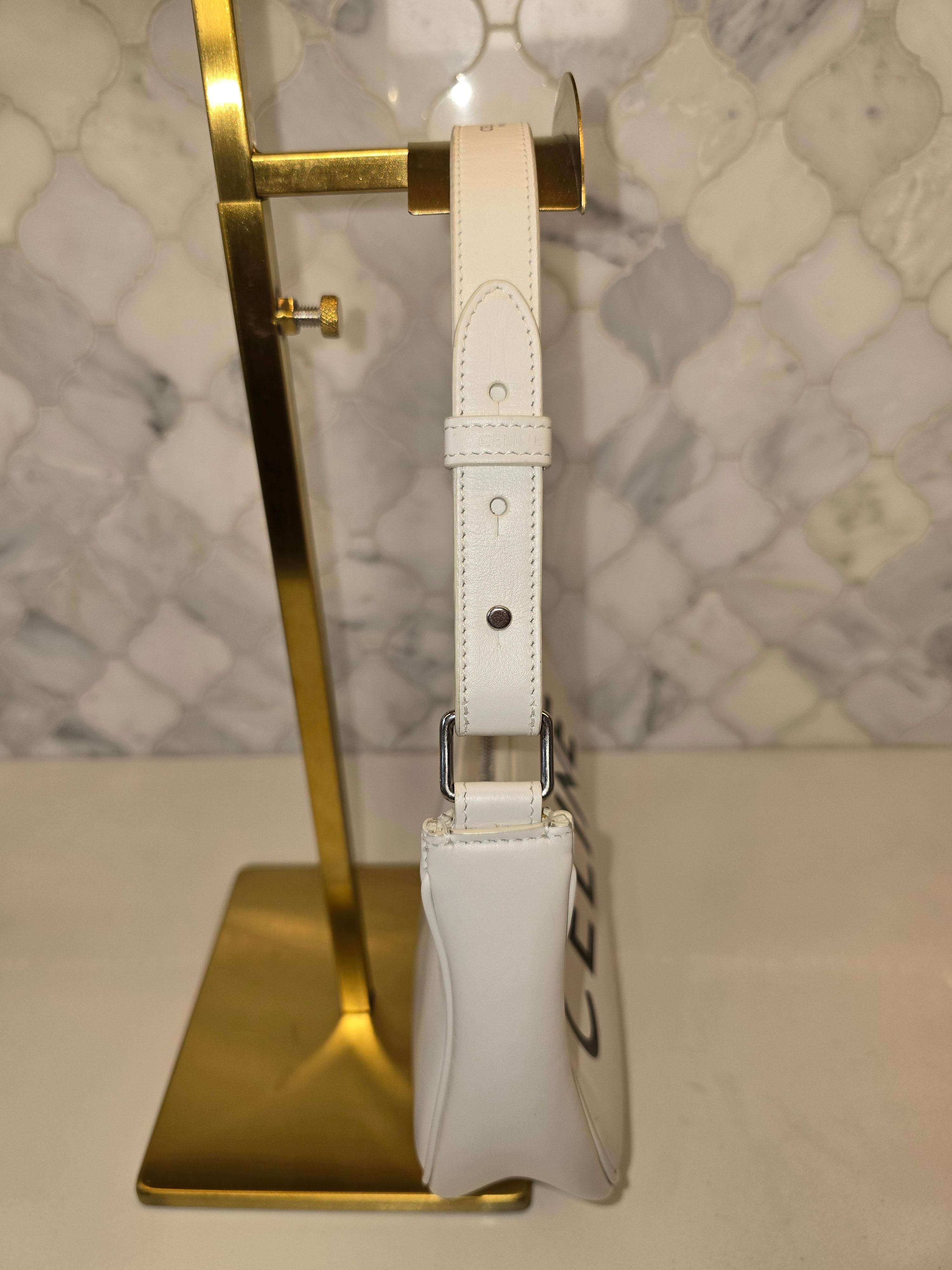 Celine Smooth Calfskin Ava Logo Shoulder Bag – White