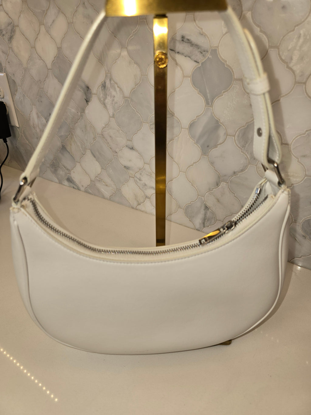 Celine Smooth Calfskin Ava Logo Shoulder Bag – White