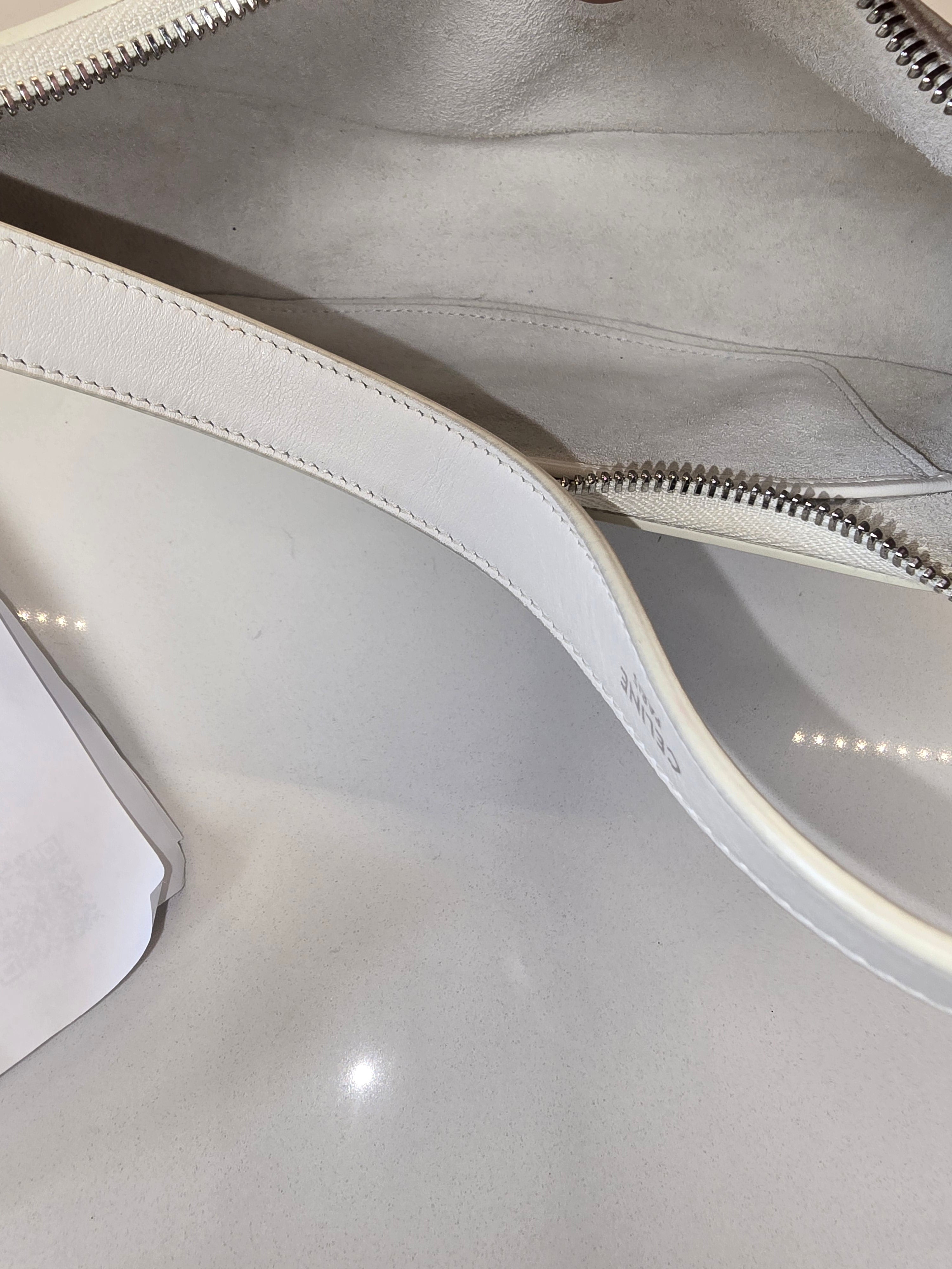 Celine Smooth Calfskin Ava Logo Shoulder Bag – White
