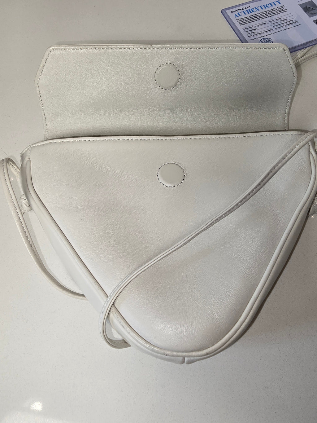 Celine Smooth Calfskin Logo Triangle Crossbody – White