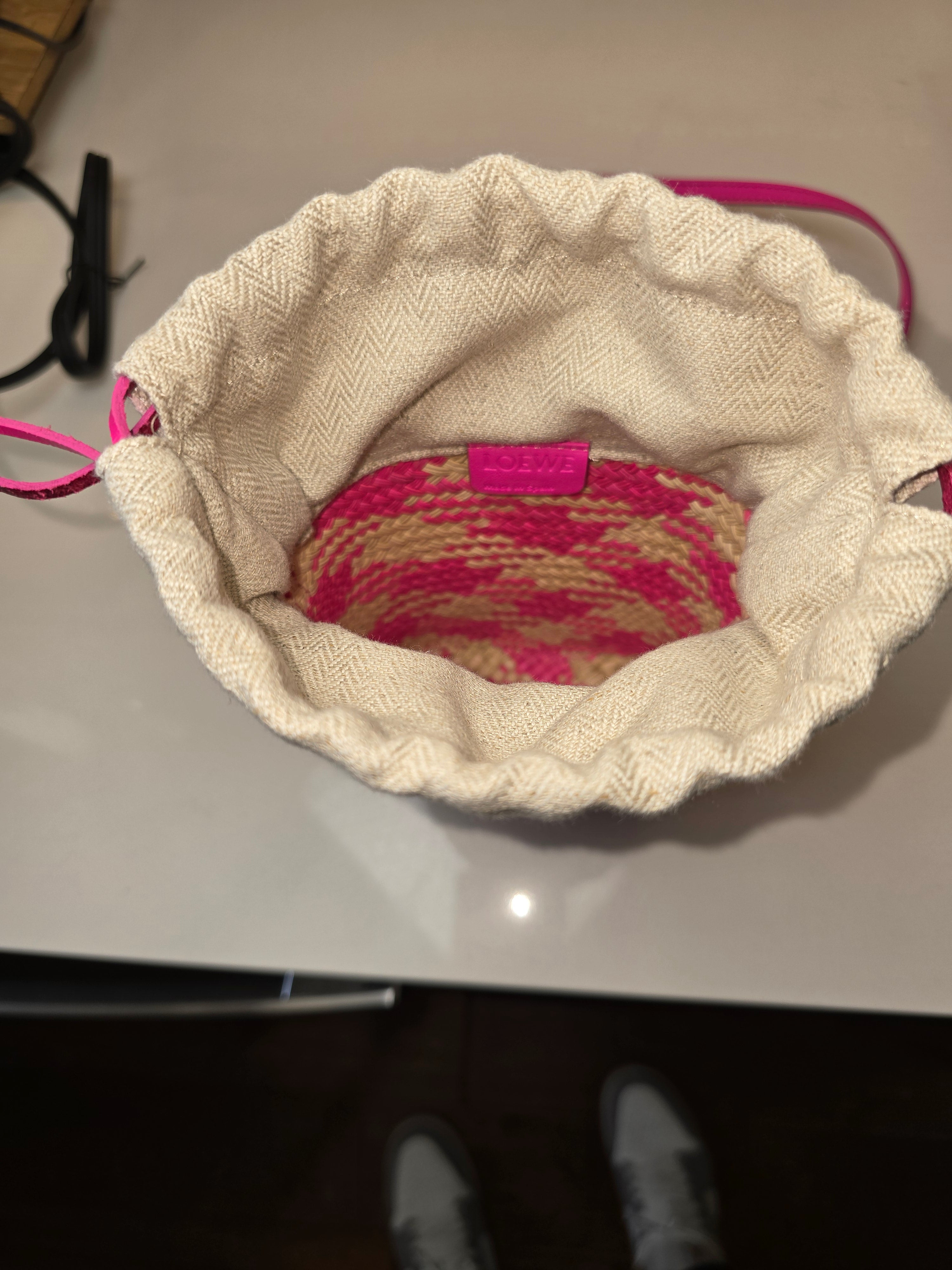 Loewe Raffia Anagram Bag – Pink Plaid
