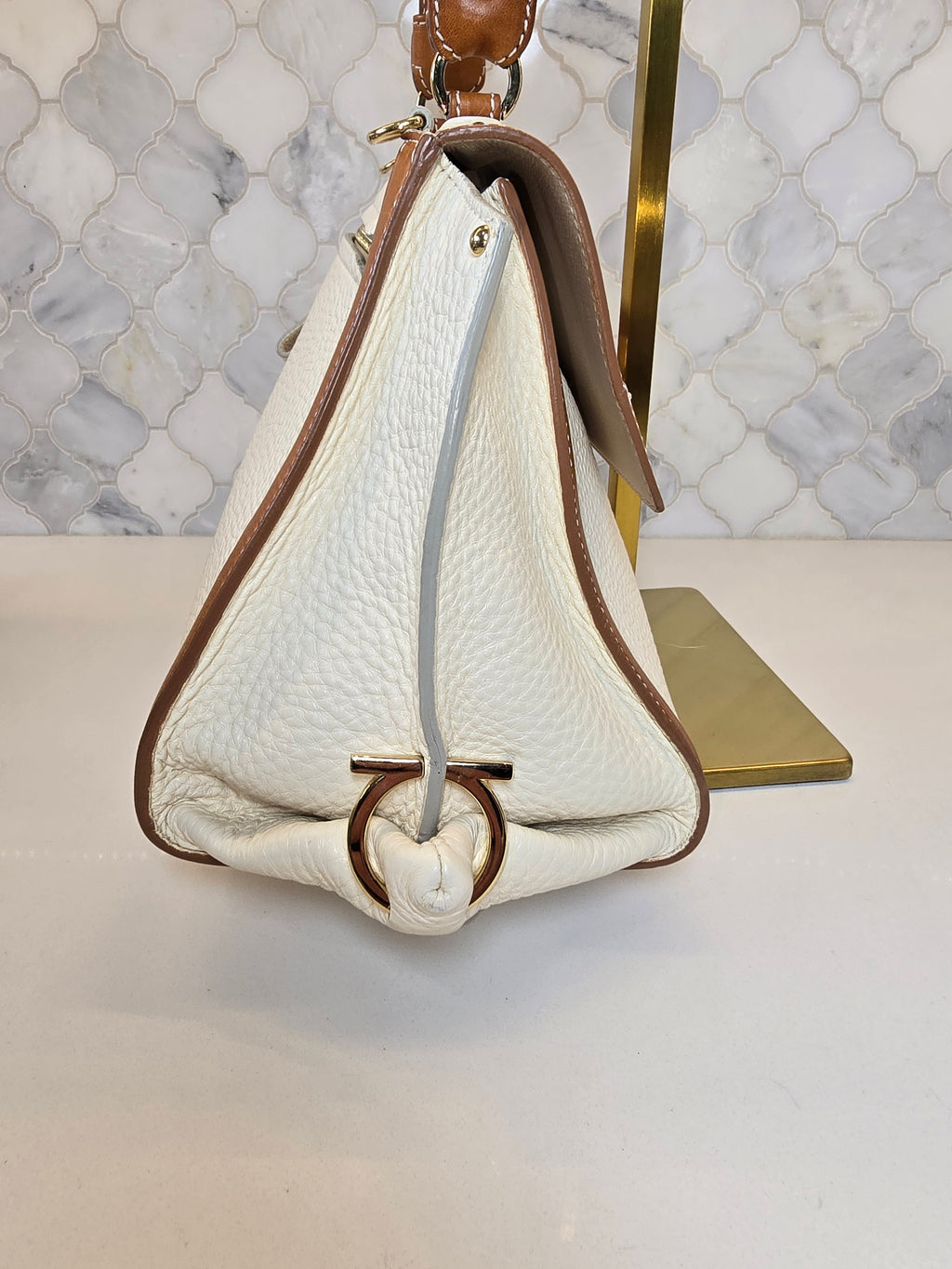 Salvatore Ferragamo Sofia Satchel in Cream and Brown
