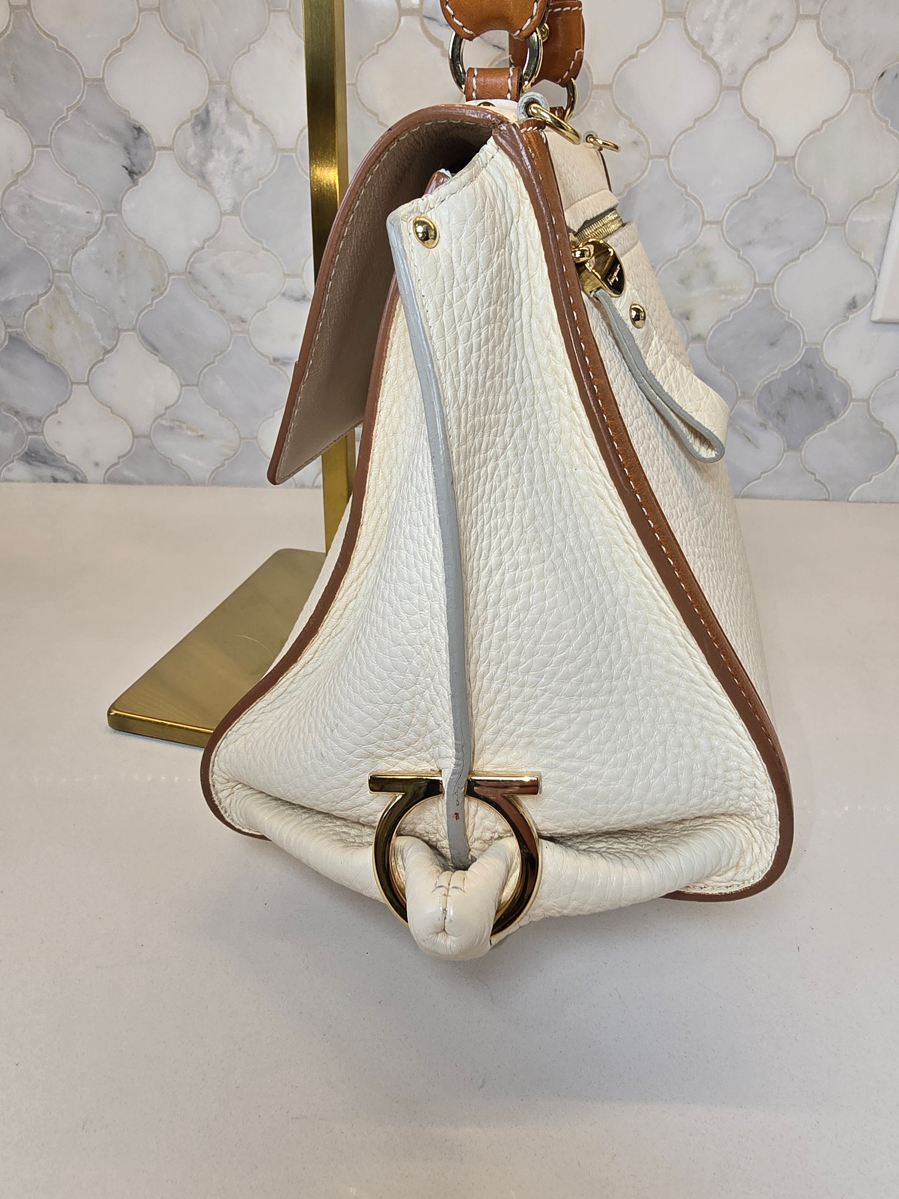 Salvatore Ferragamo Sofia Satchel in Cream and Brown