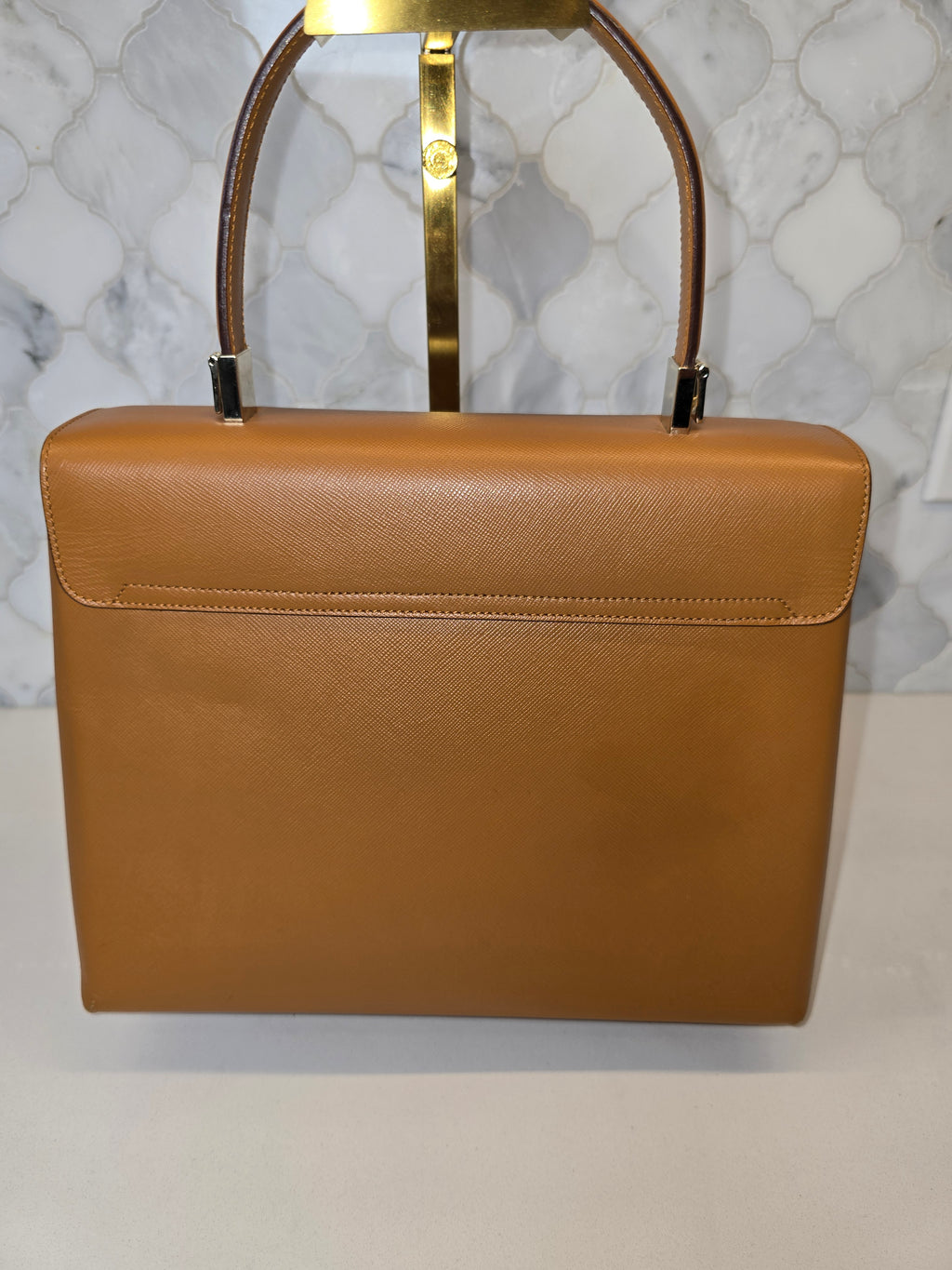 Salvatore Ferragamo Gancini Top Handle Bag – Tan