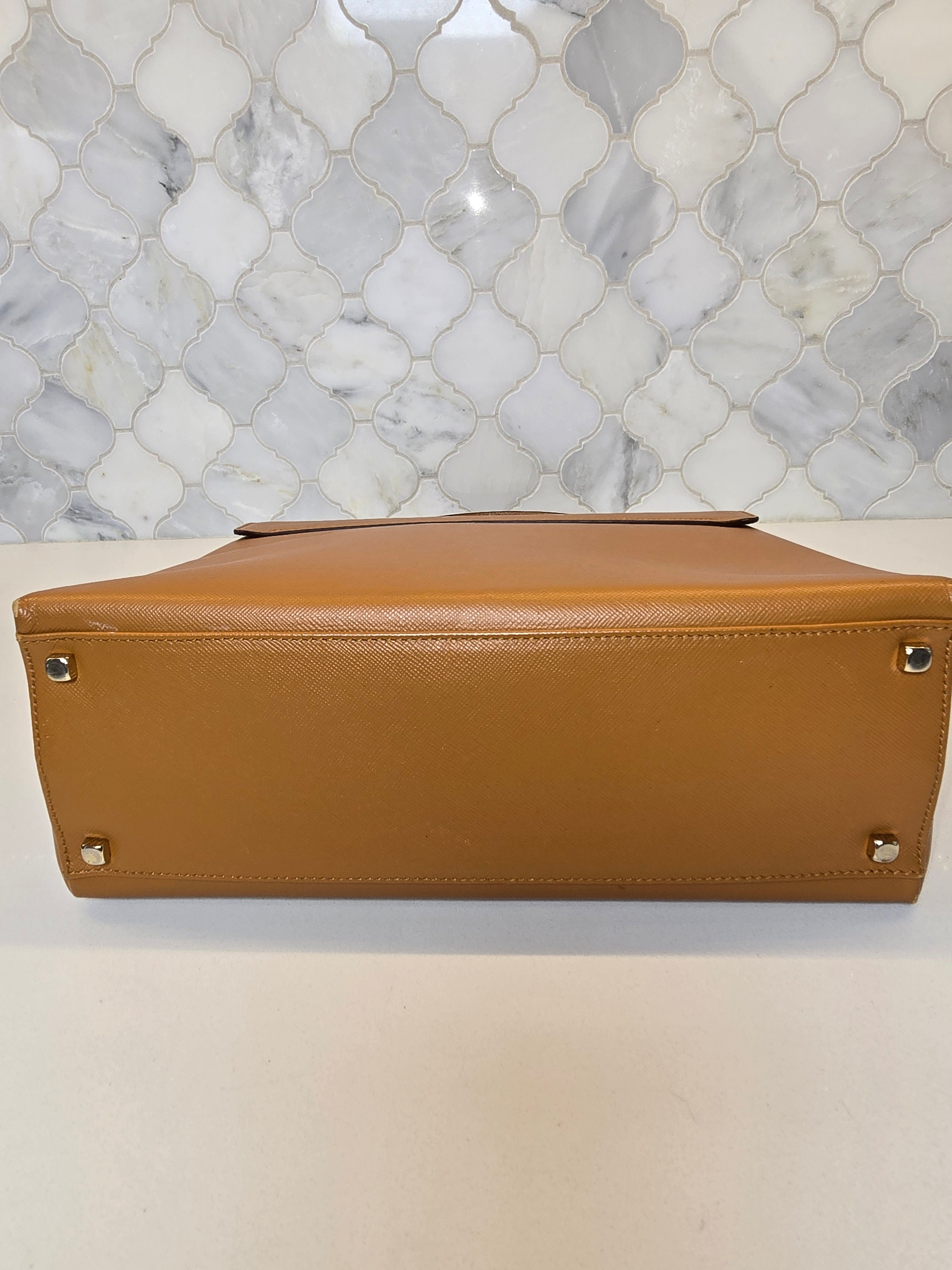 Salvatore Ferragamo Gancini Top Handle Bag – Tan