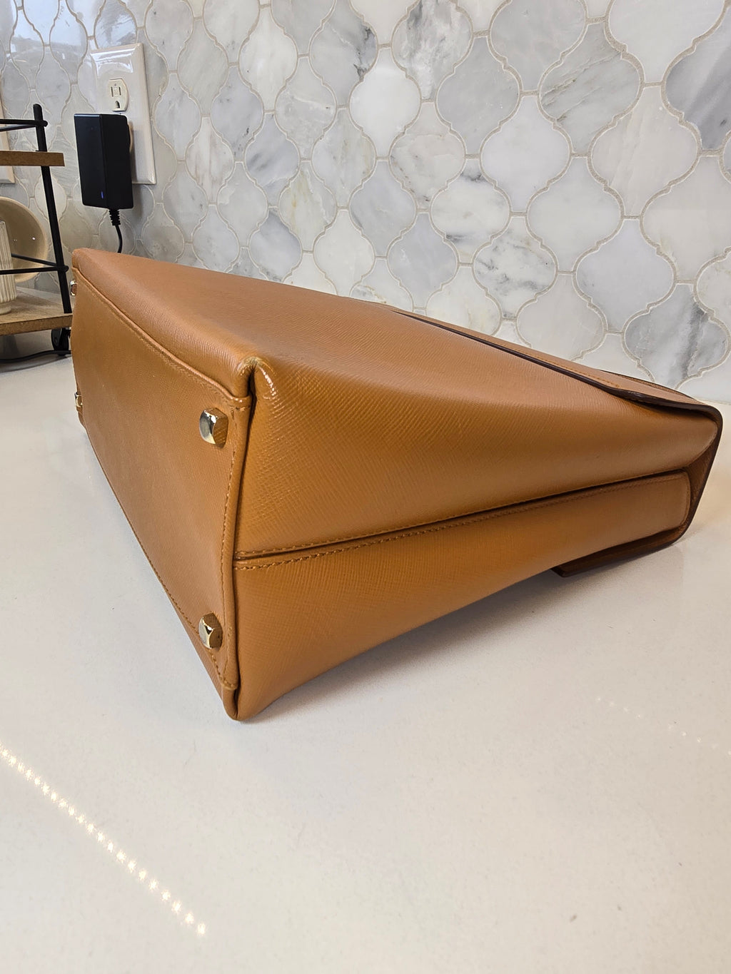 Salvatore Ferragamo Gancini Top Handle Bag – Tan