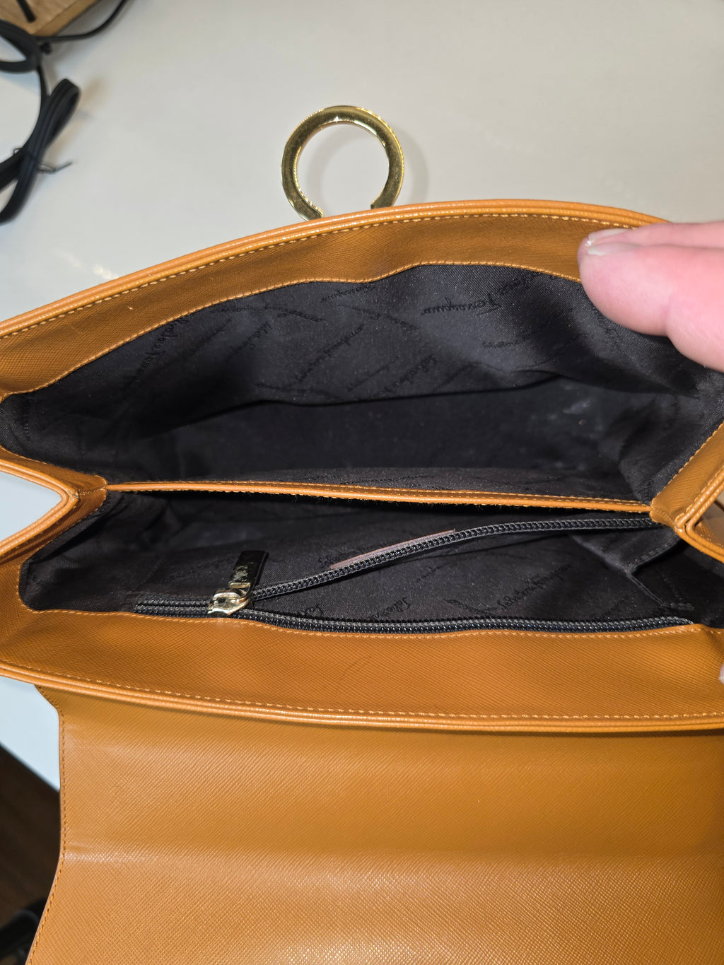 Salvatore Ferragamo Gancini Top Handle Bag – Tan