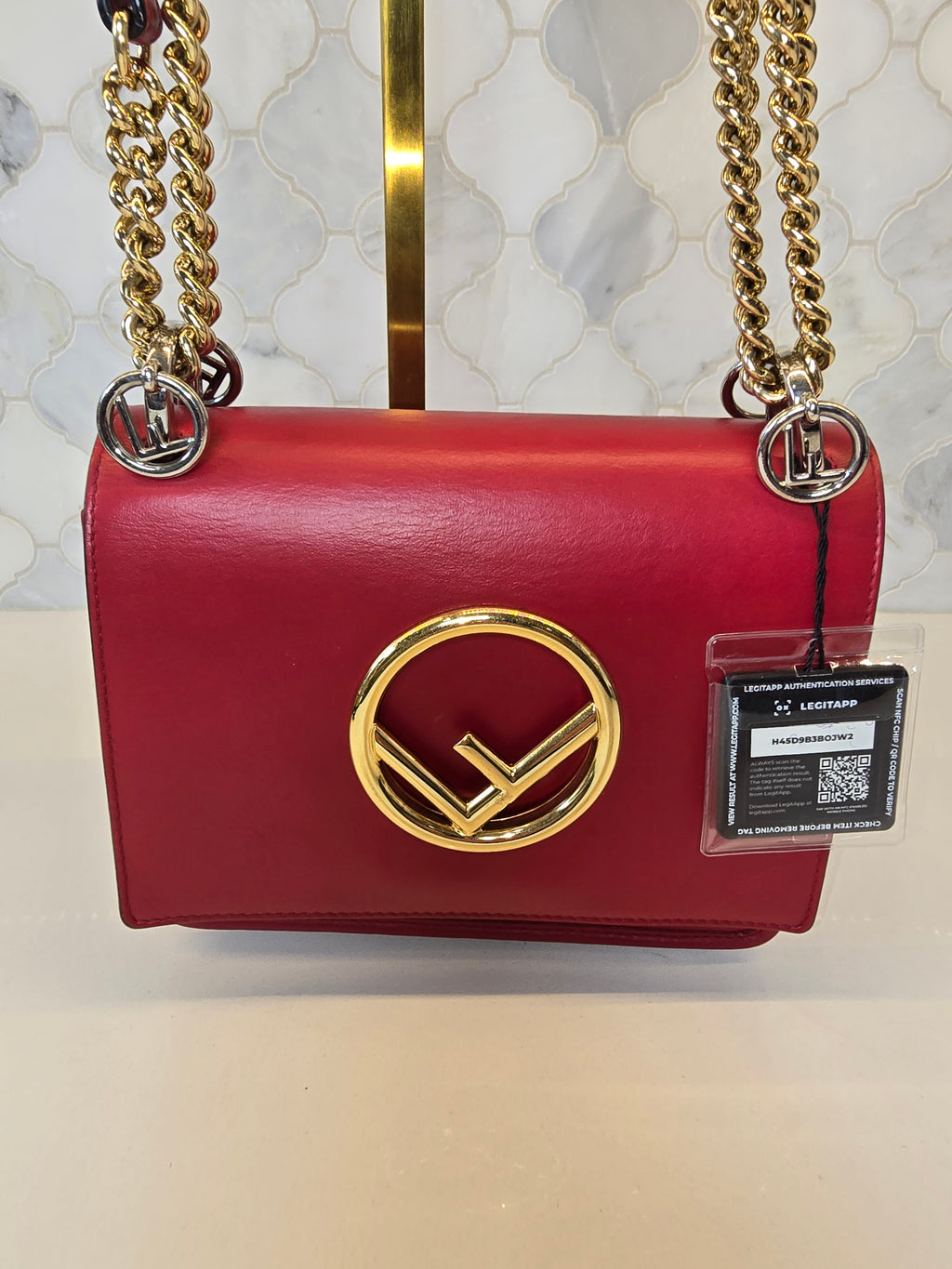 Fendi Calfskin Kan I Logo Crossbody – Red