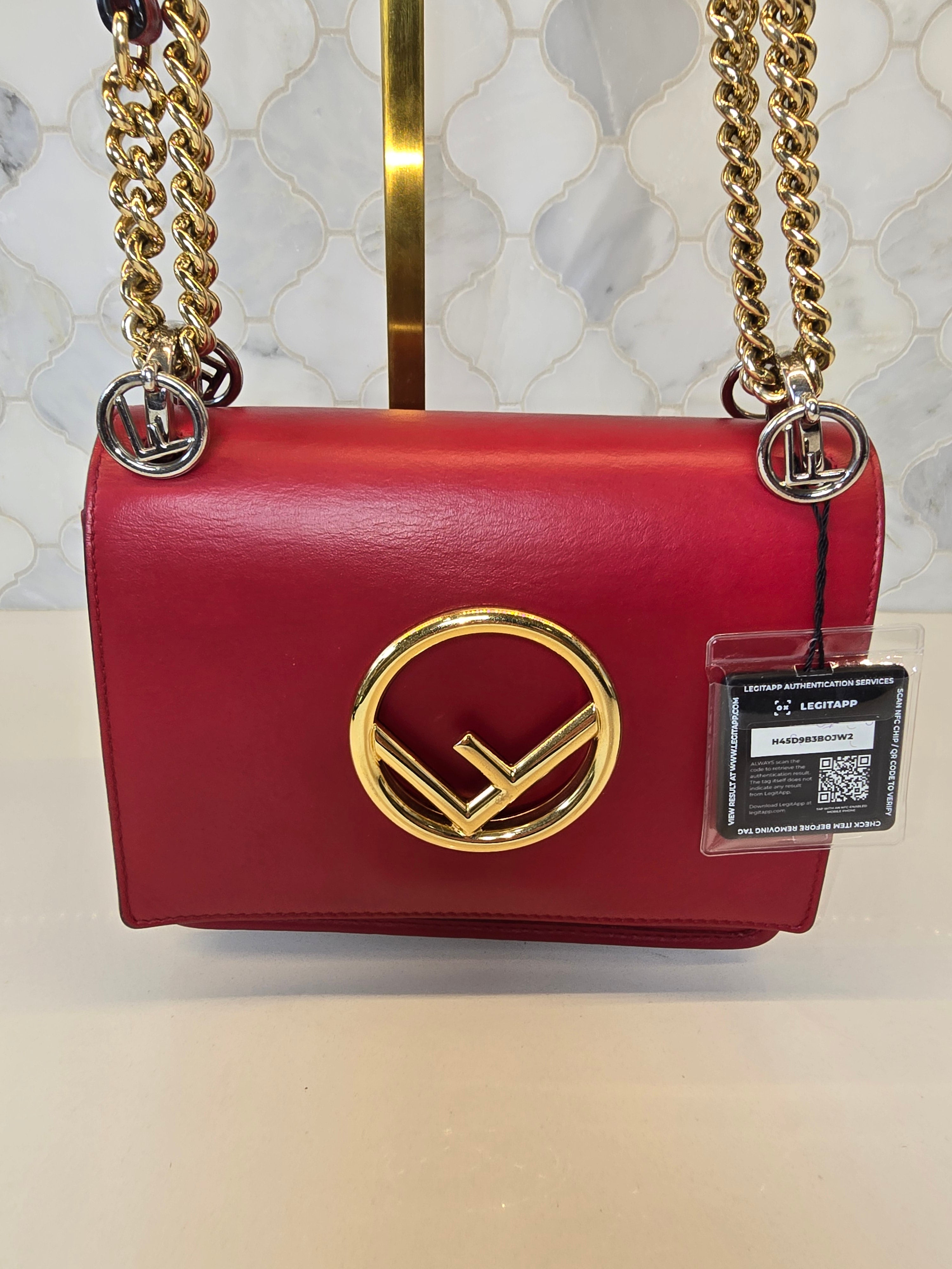 Fendi Calfskin Kan I Logo Crossbody – Red