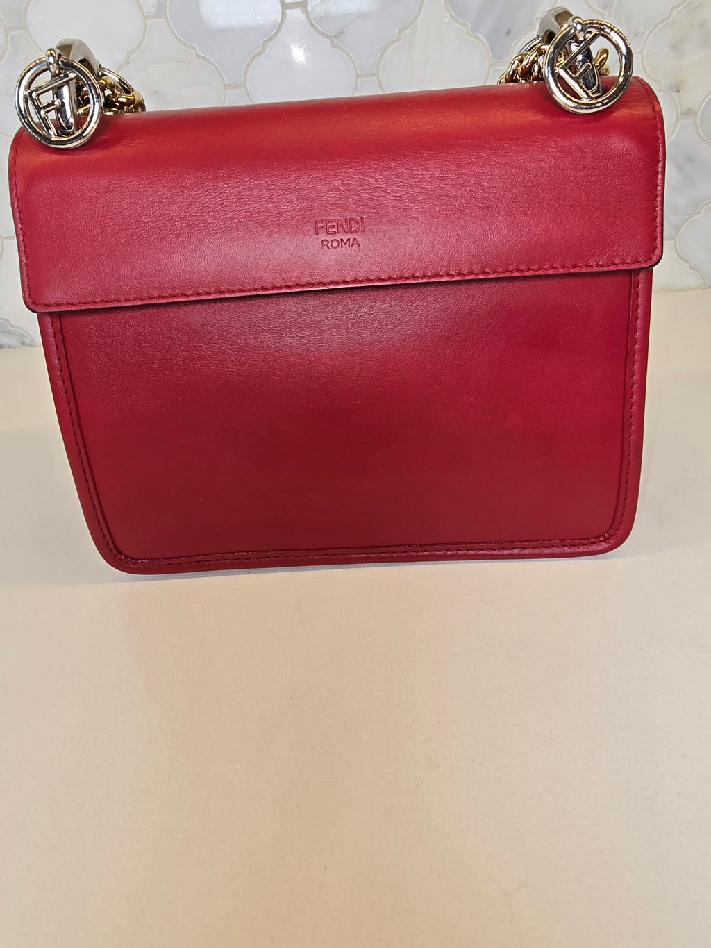 Fendi Calfskin Kan I Logo Crossbody – Red