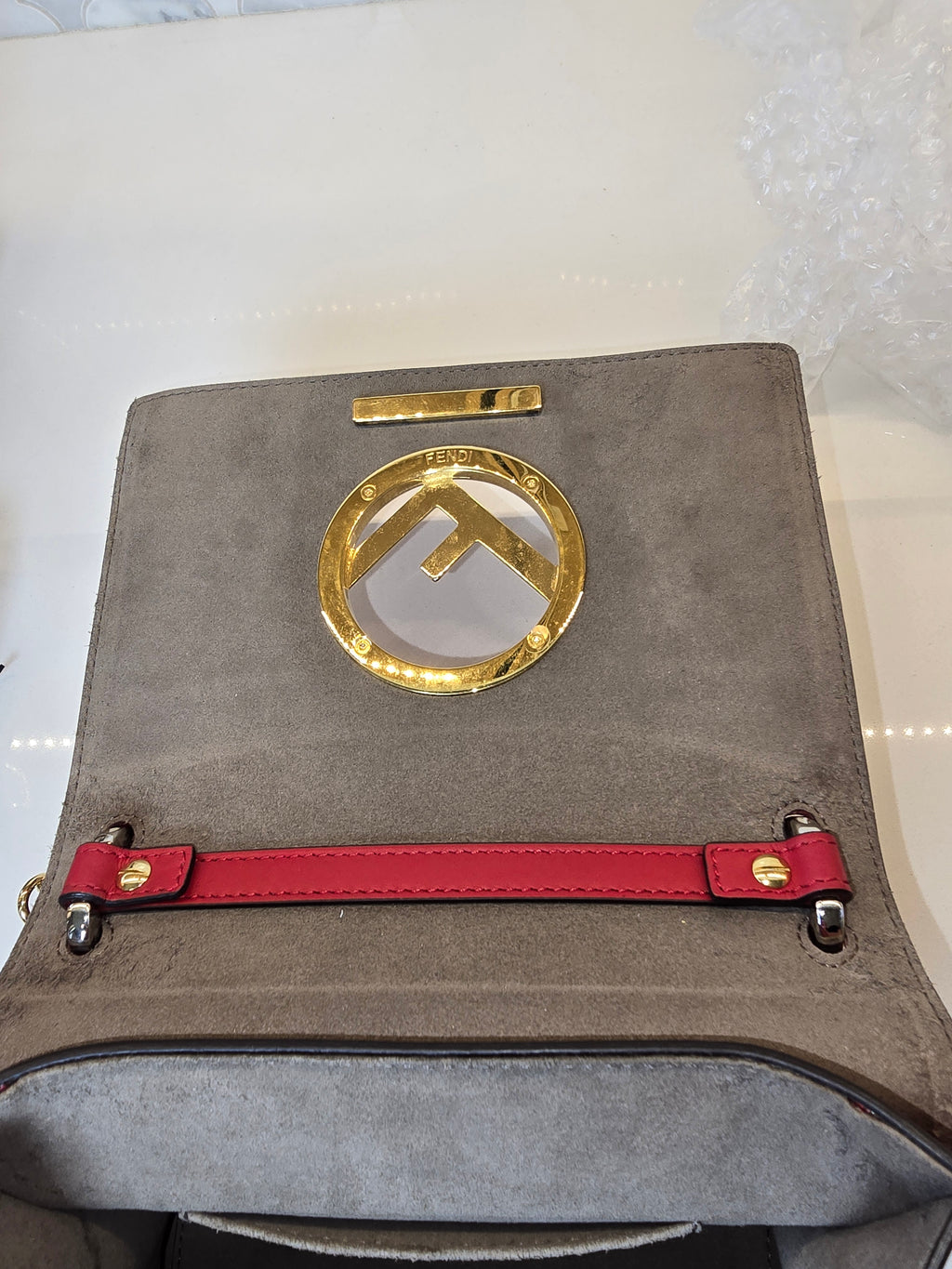 Fendi Calfskin Kan I Logo Crossbody – Red