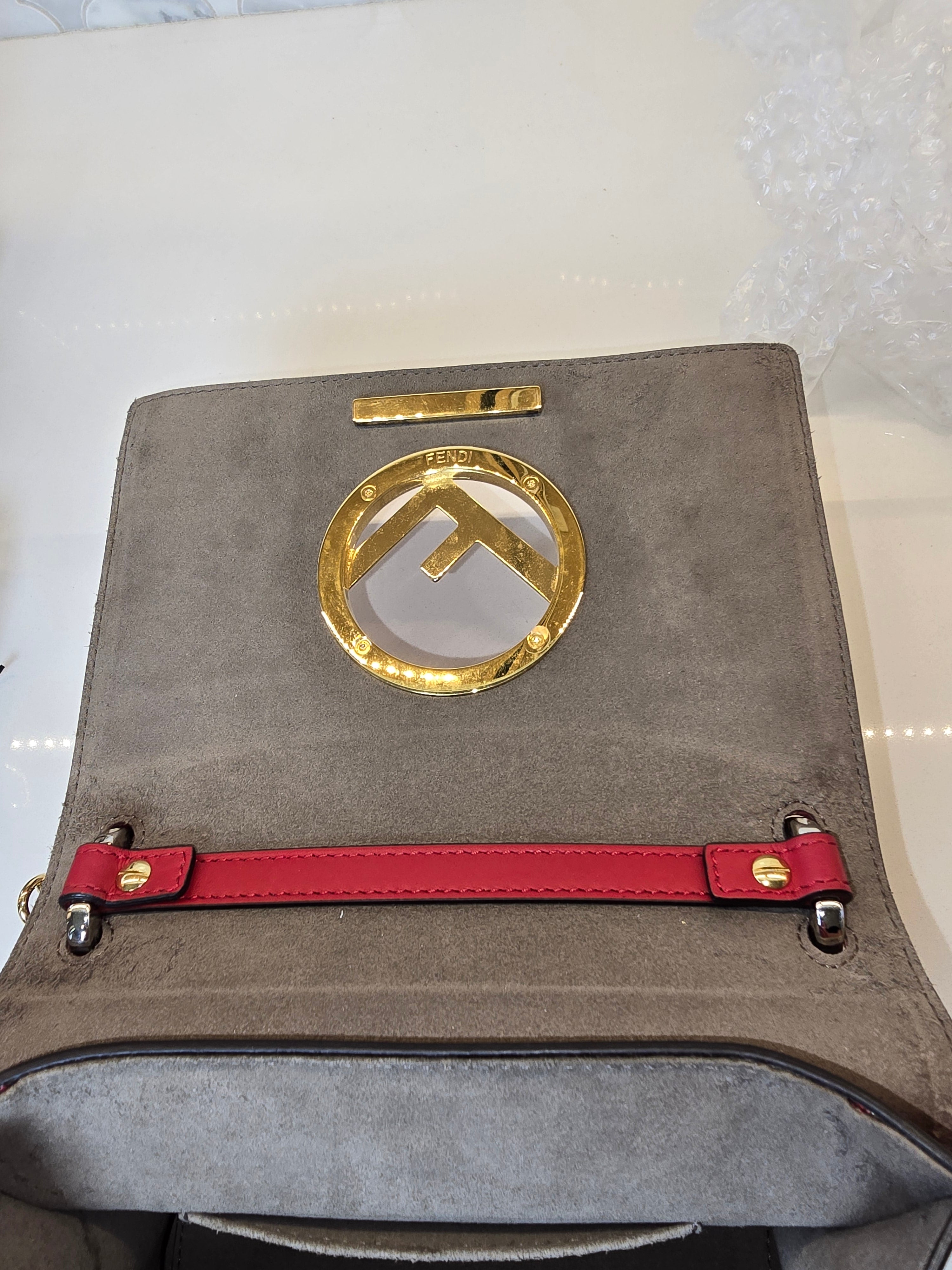 Fendi Calfskin Kan I Logo Crossbody – Red