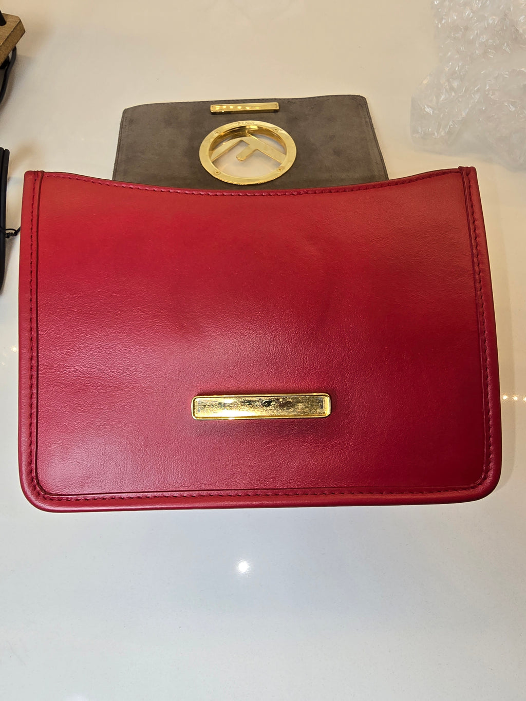 Fendi Calfskin Kan I Logo Crossbody – Red