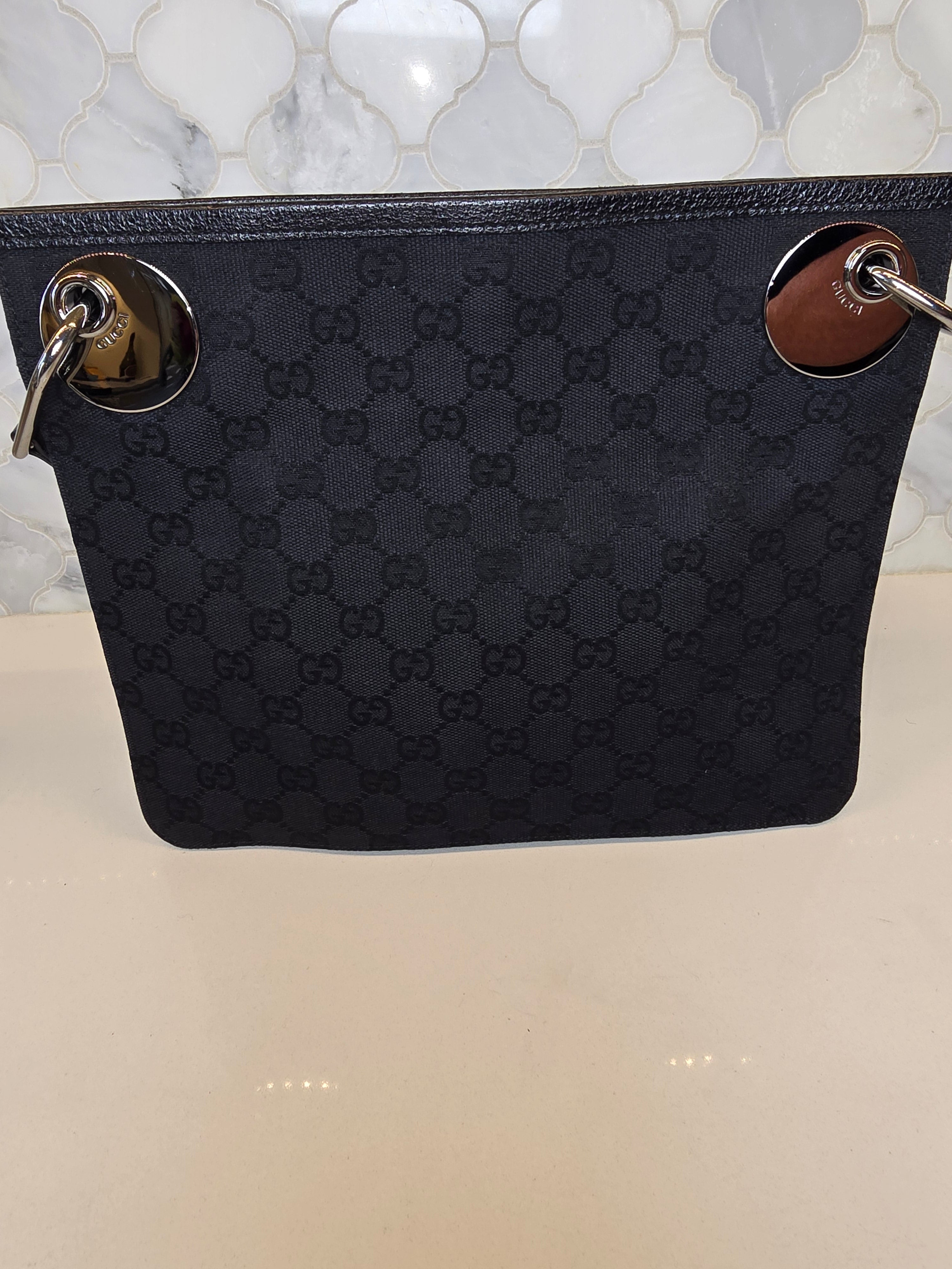 Gucci GG Canvas Shoulder Bag – Black with Silver Hardware