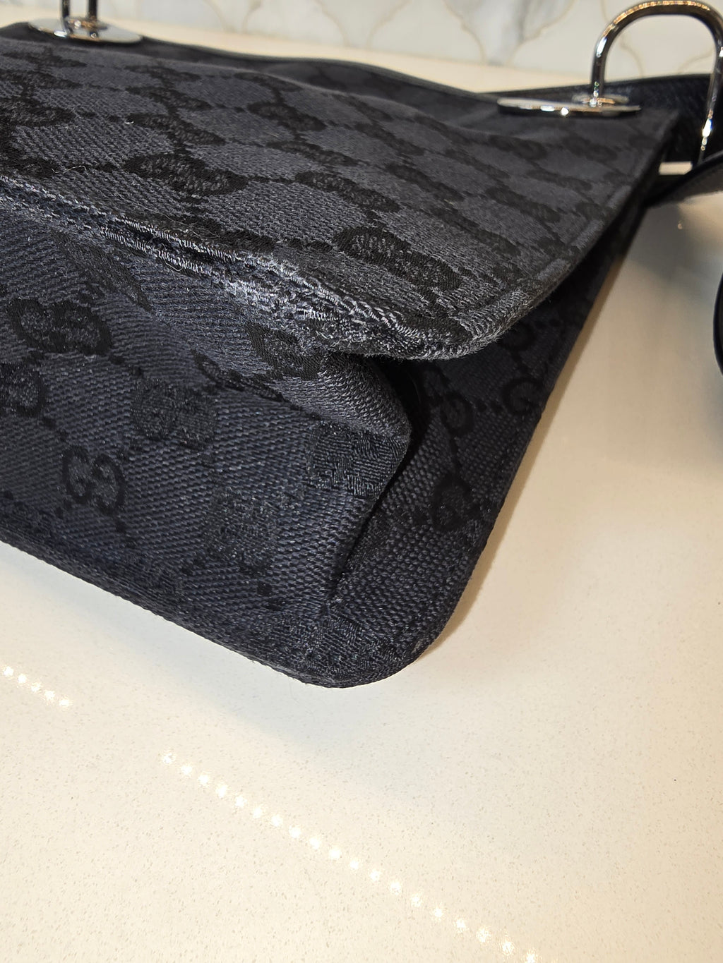 Gucci GG Canvas Shoulder Bag – Black with Silver Hardware