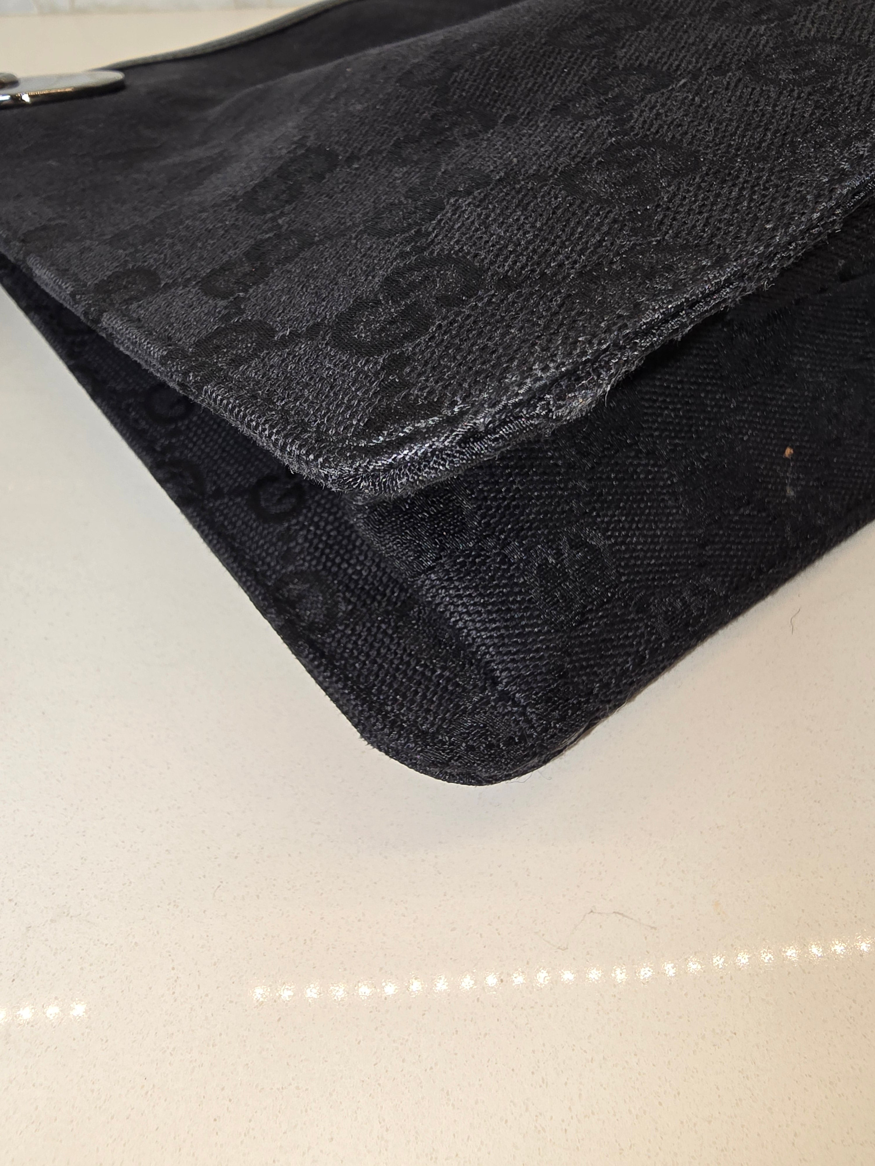 Gucci GG Canvas Shoulder Bag – Black with Silver Hardware