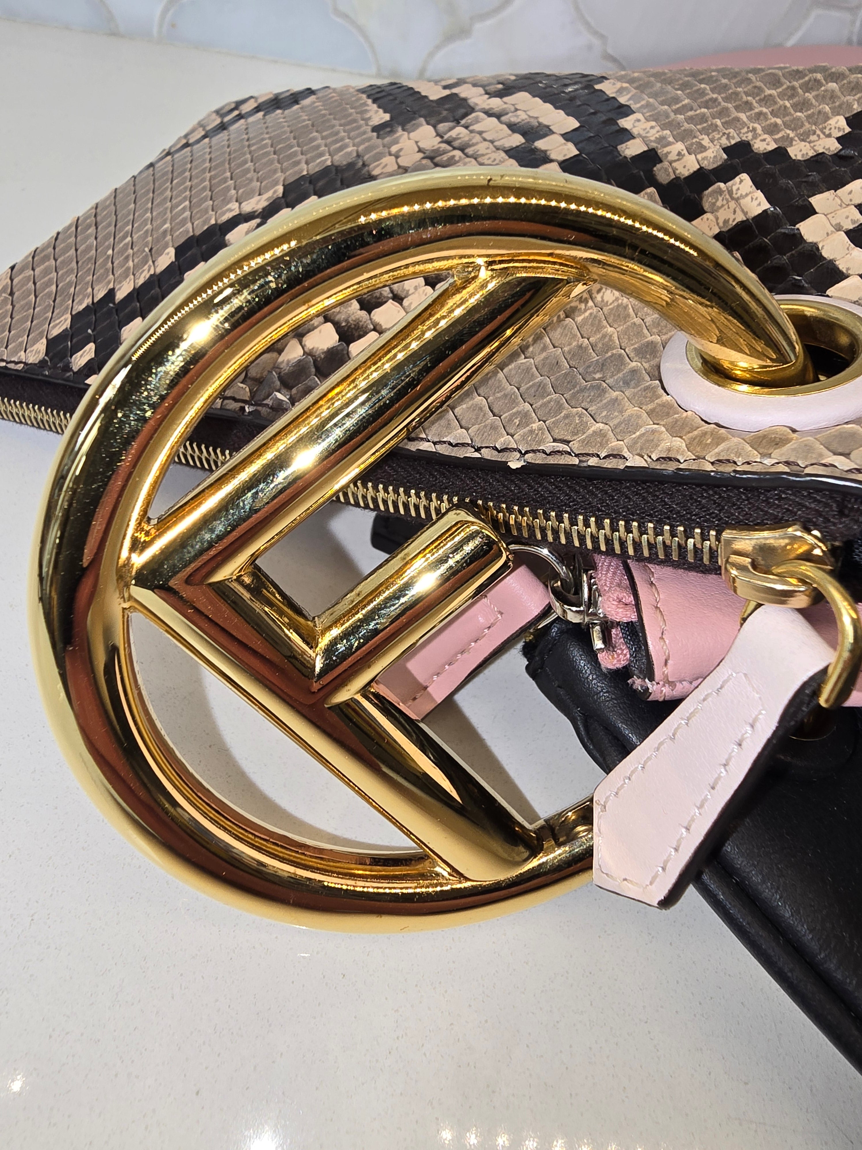 Fendi Triplet Clutch Bag – Black Leather & Pink Snakeskin