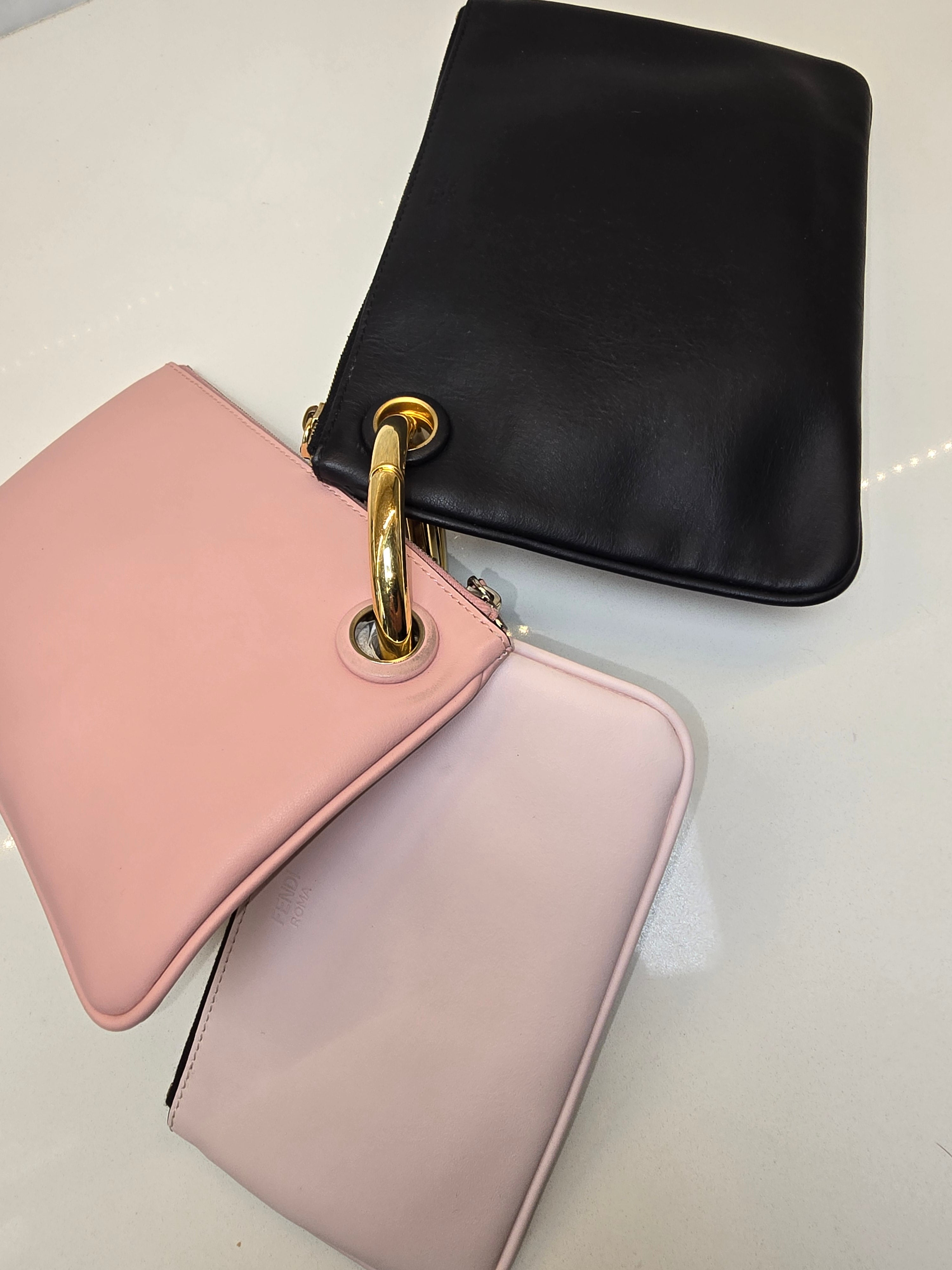 Fendi Triplet Clutch Bag – Black Leather & Pink Snakeskin