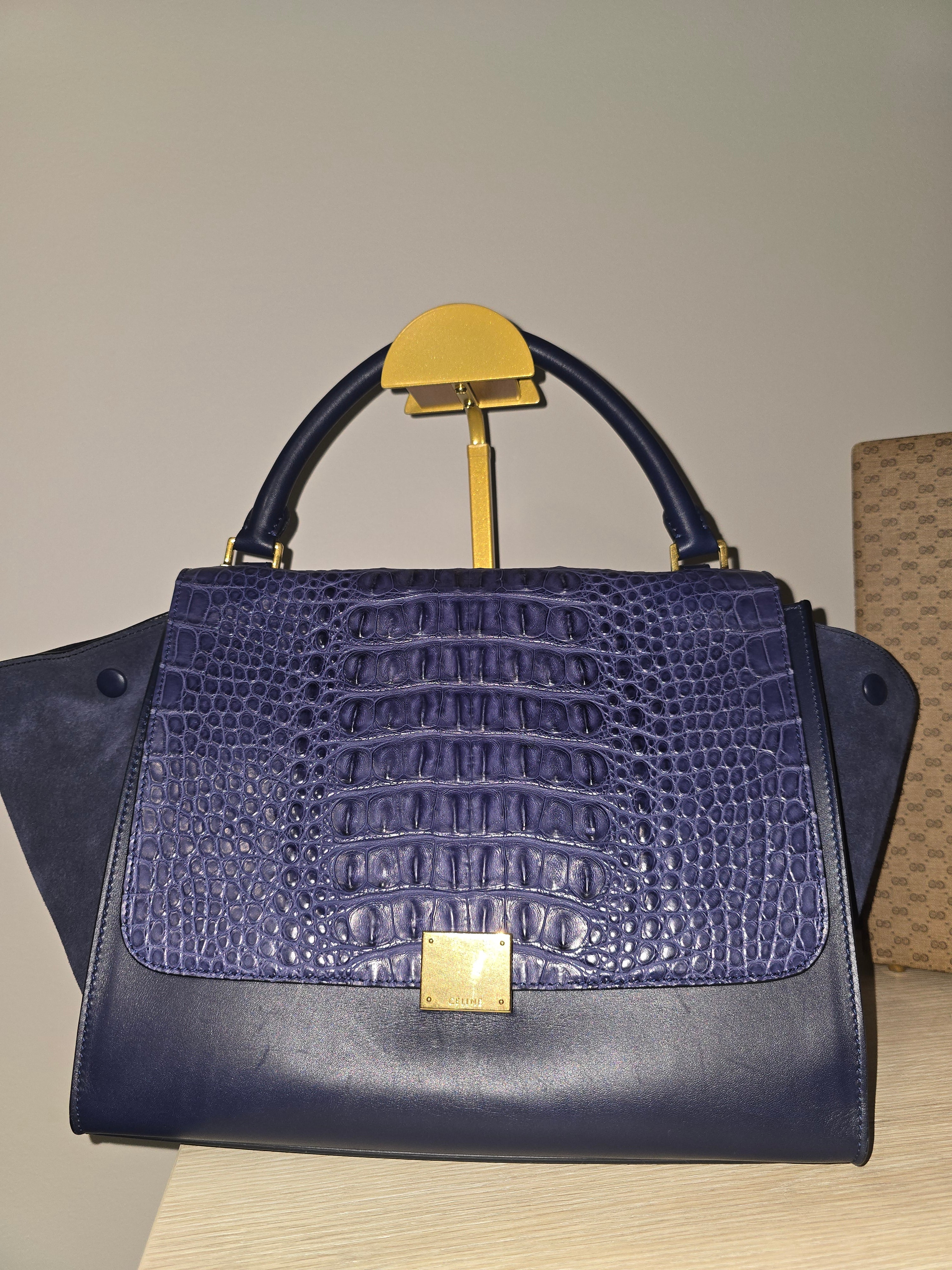 Céline Trapeze Medium – Navy Leather, Suede & Crocodile