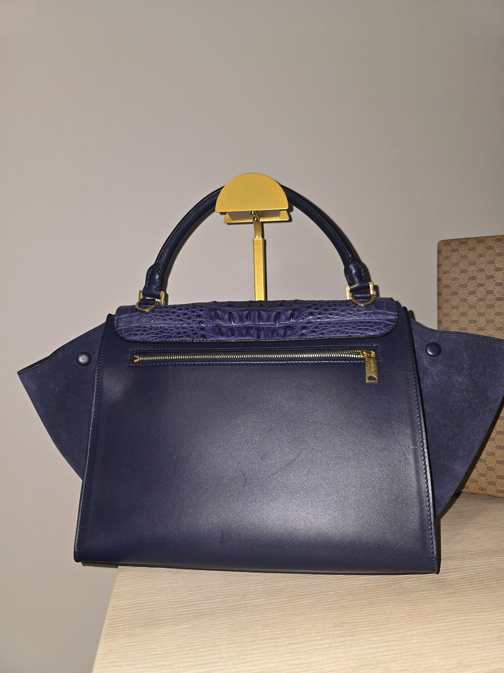 Céline Trapeze Medium – Navy Leather, Suede & Crocodile
