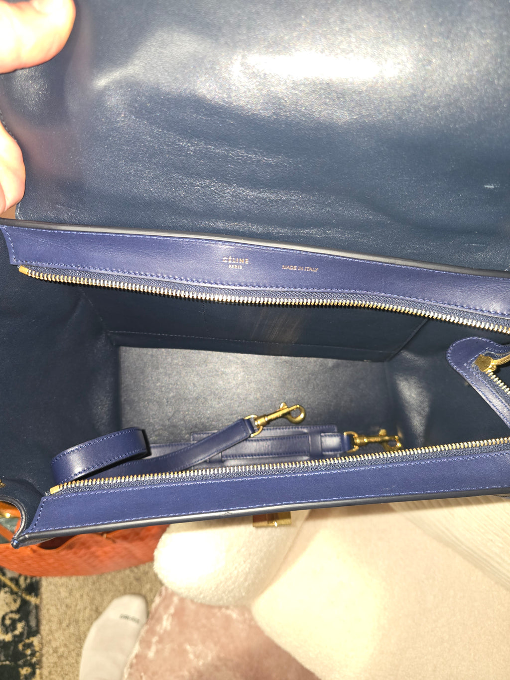 Céline Trapeze Medium – Navy Leather, Suede & Crocodile