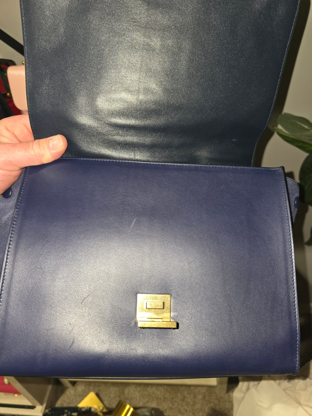 Céline Trapeze Medium – Navy Leather, Suede & Crocodile