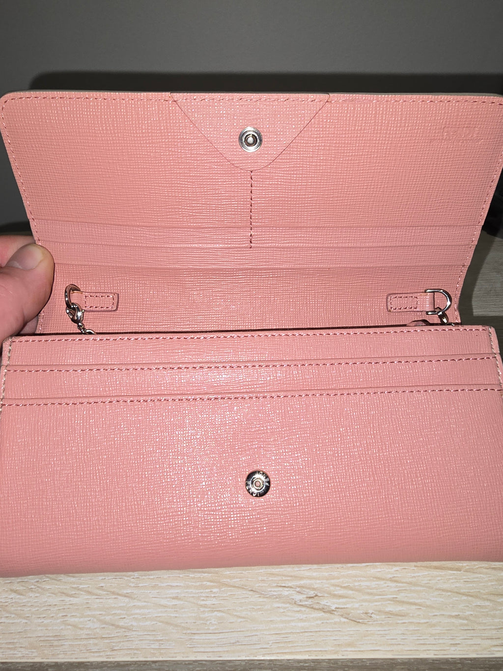 Fendi Leather Monster Wallet with Chain in Pink, Red and Grey