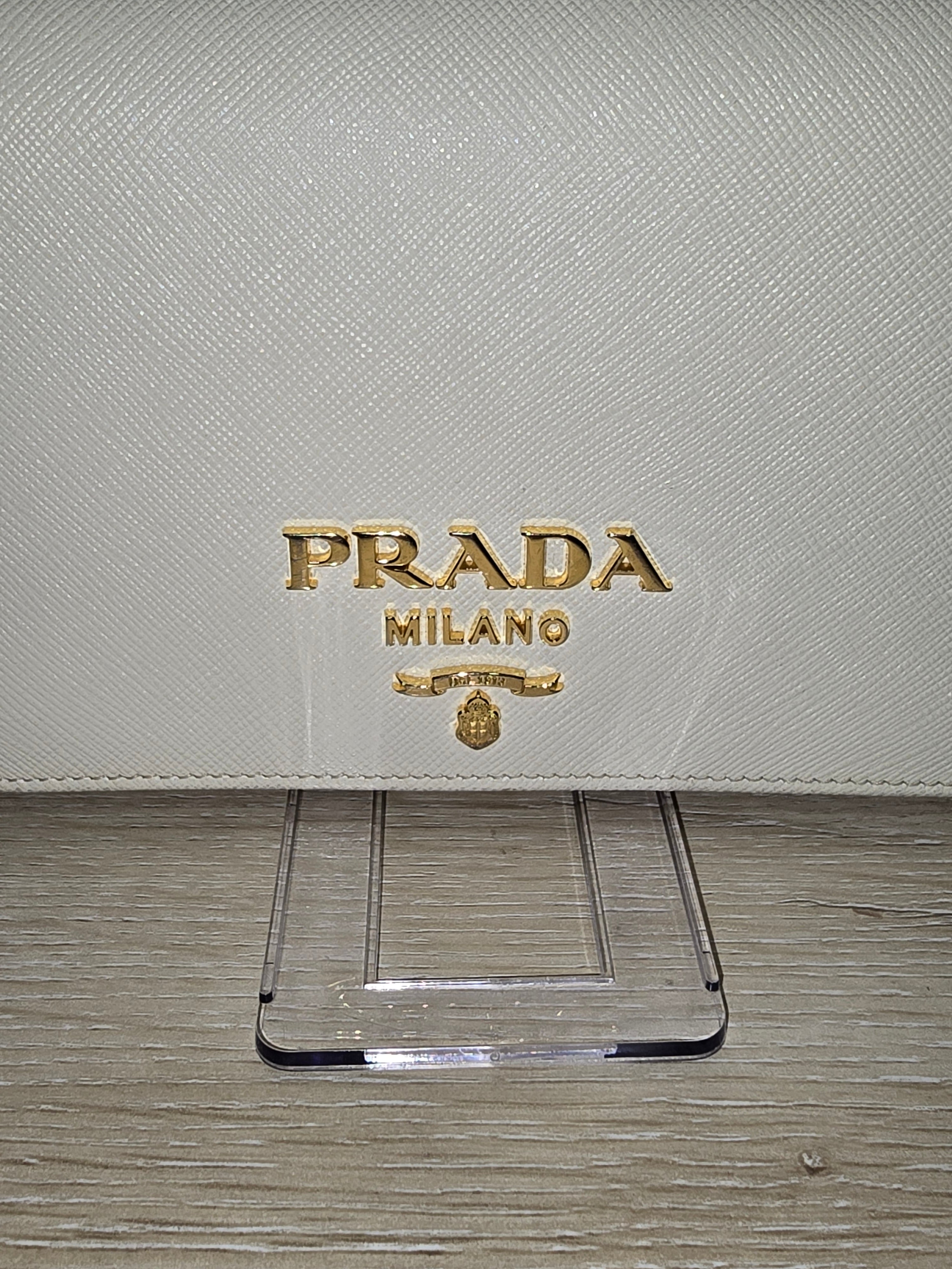Prada Saffiano Leather Mini Shoulder Bag in White