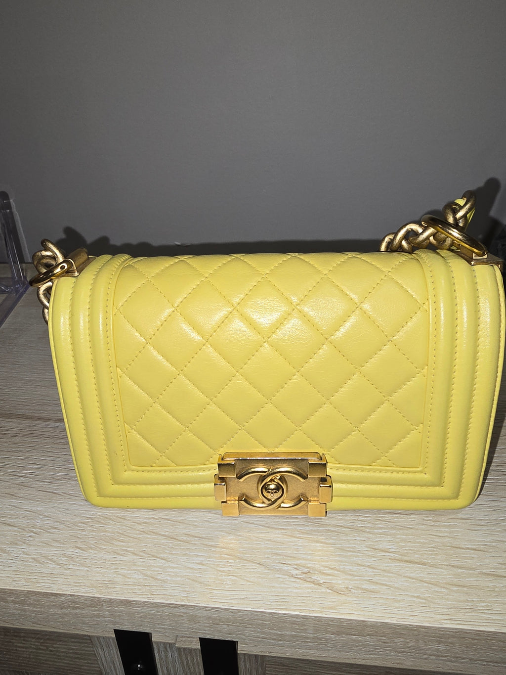 Chanel Boy Flap Bag Chevron Caviar Small in Yellow