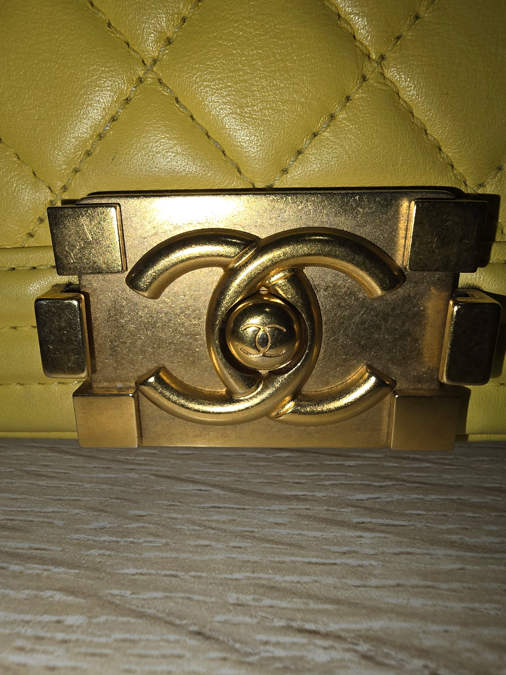 Chanel Boy Flap Bag Chevron Caviar Small in Yellow