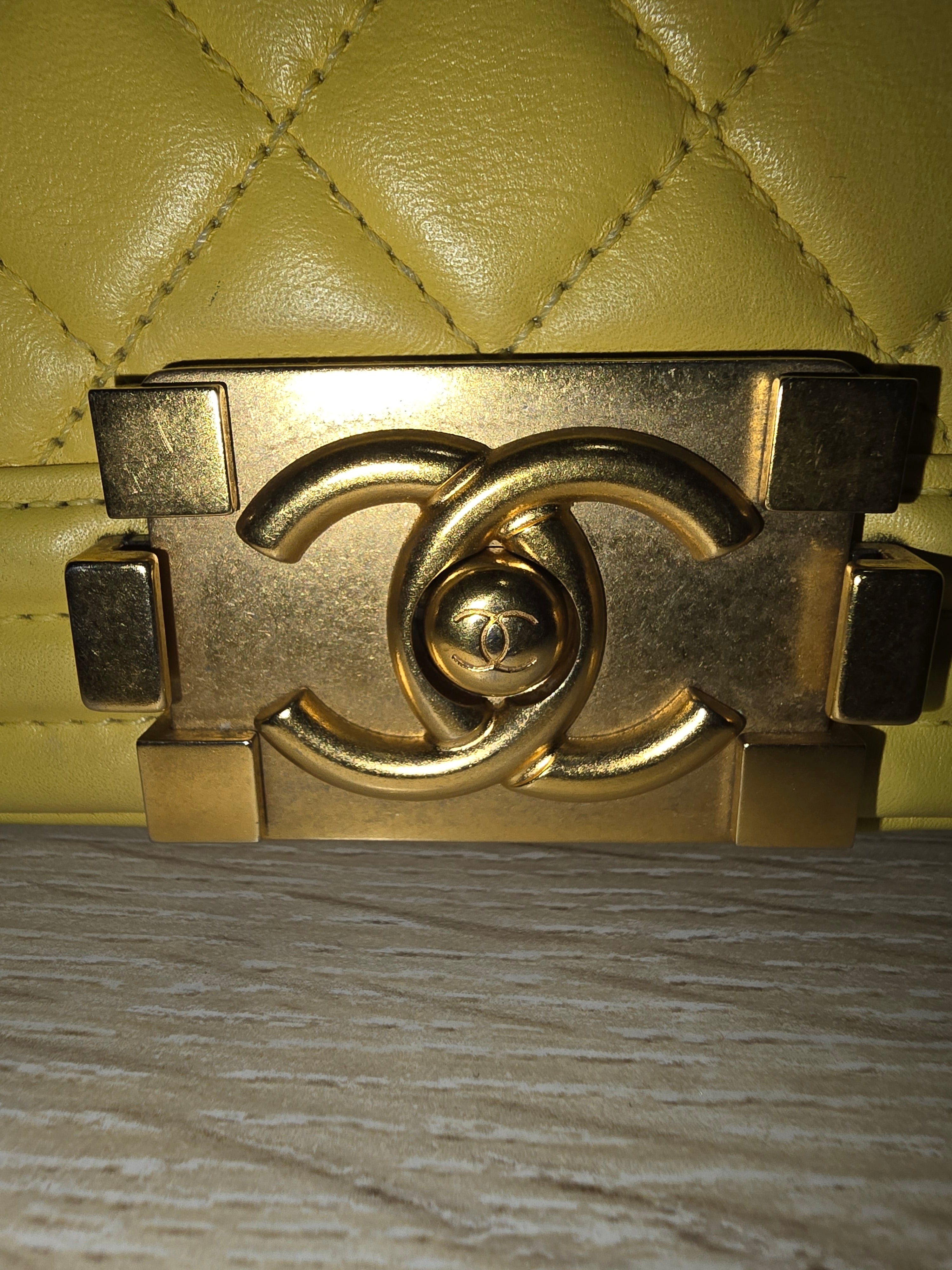 Chanel Boy Flap Bag Chevron Caviar Small in Yellow