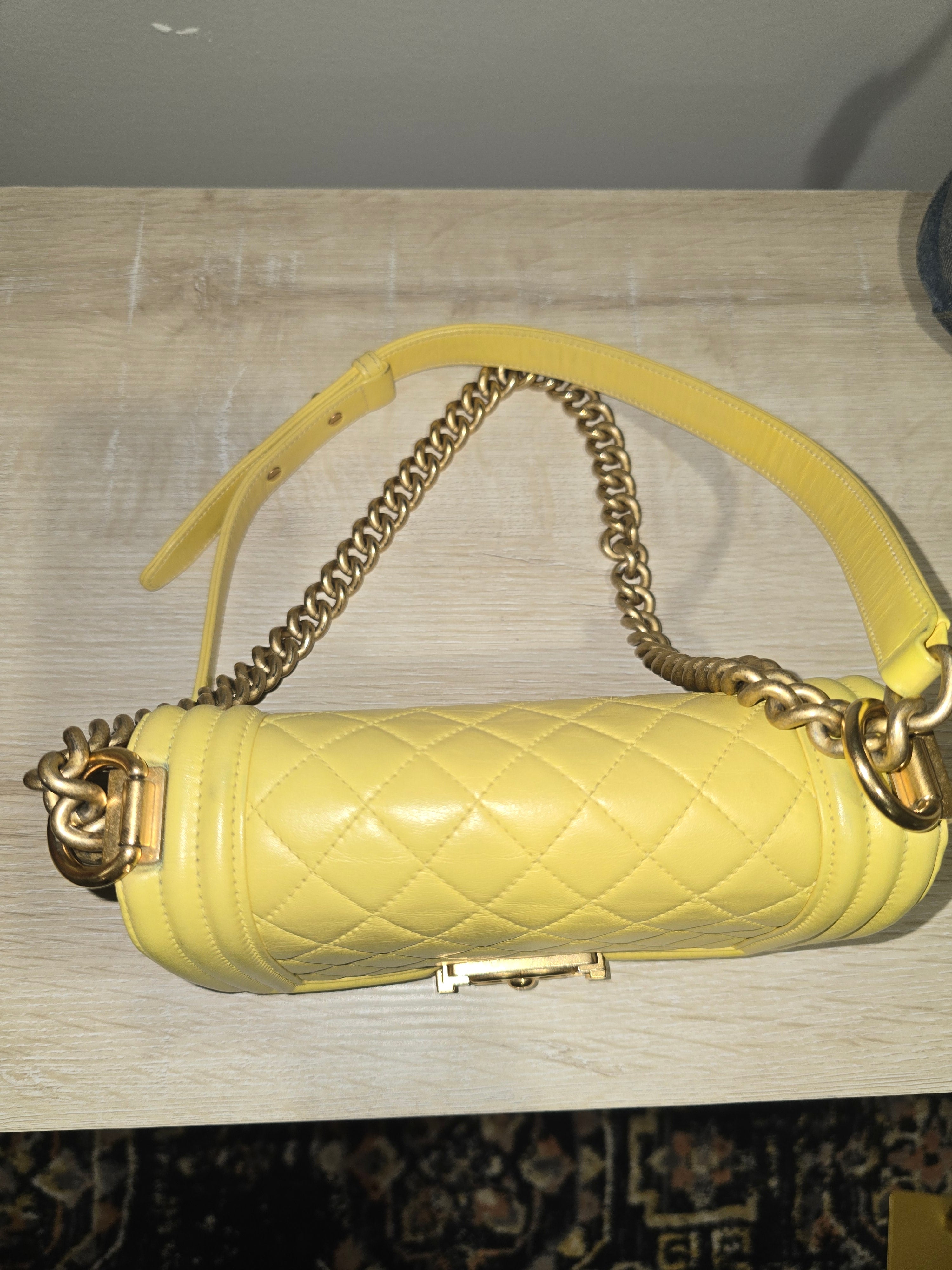 Chanel Boy Flap Bag Chevron Caviar Small in Yellow
