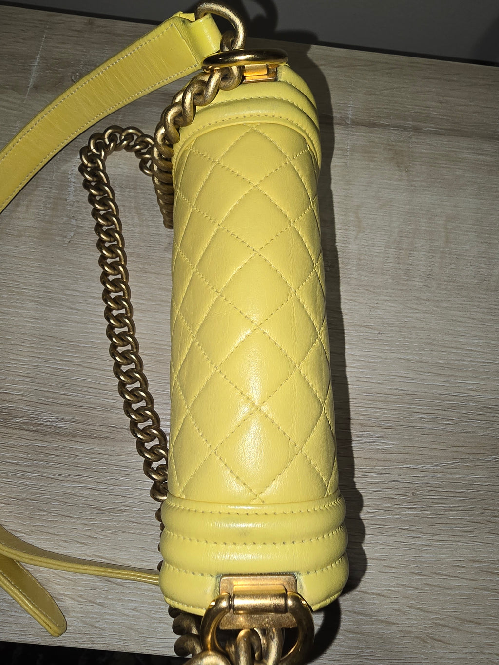 Chanel Boy Flap Bag Chevron Caviar Small in Yellow