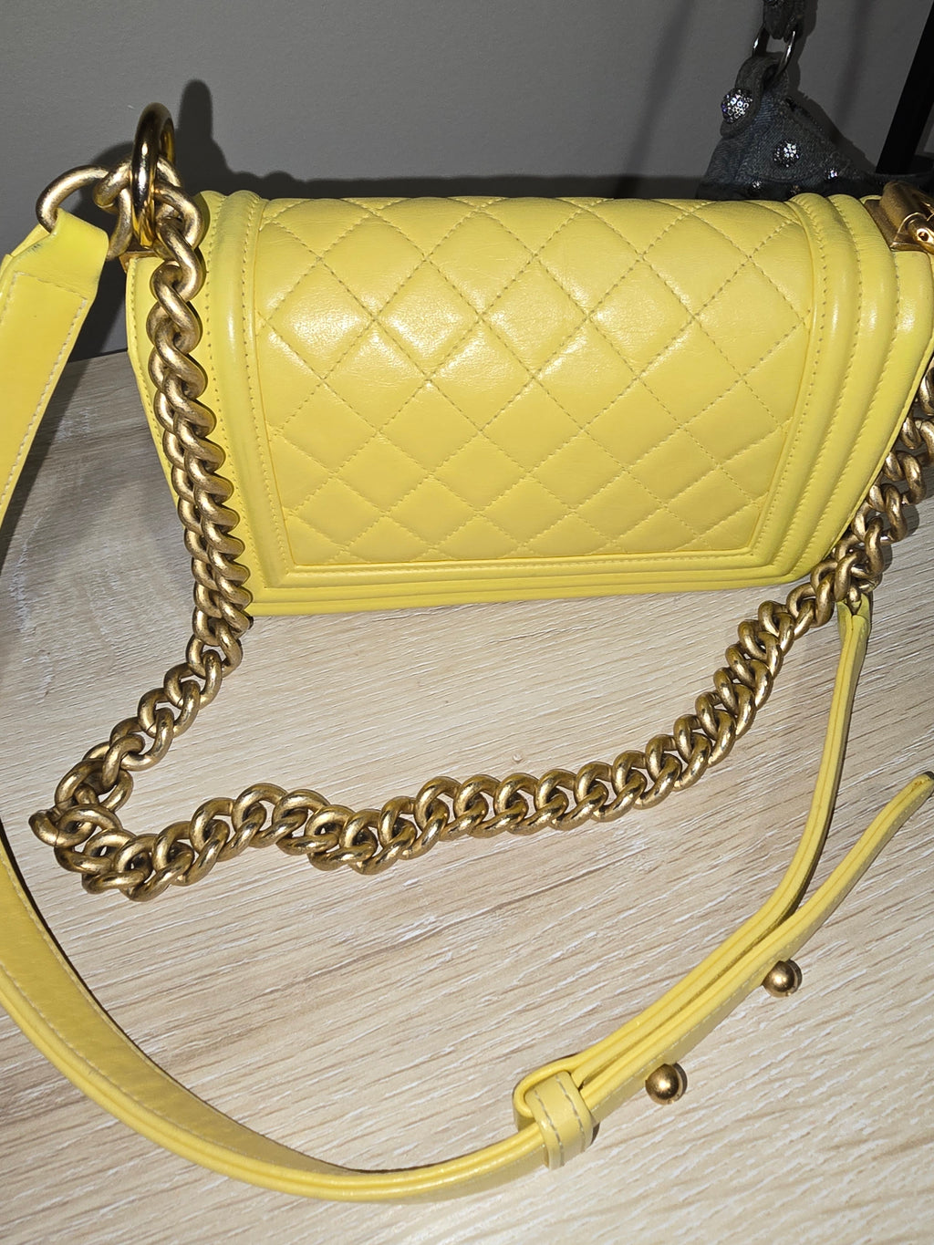 Chanel Boy Flap Bag Chevron Caviar Small in Yellow